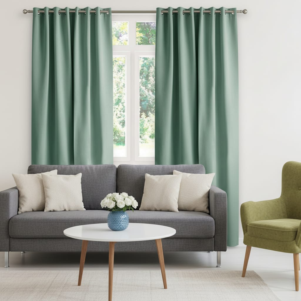 Draperie Blackout Verde Menta cu Inele Argintii 140x244 cm – Opacitate 90%