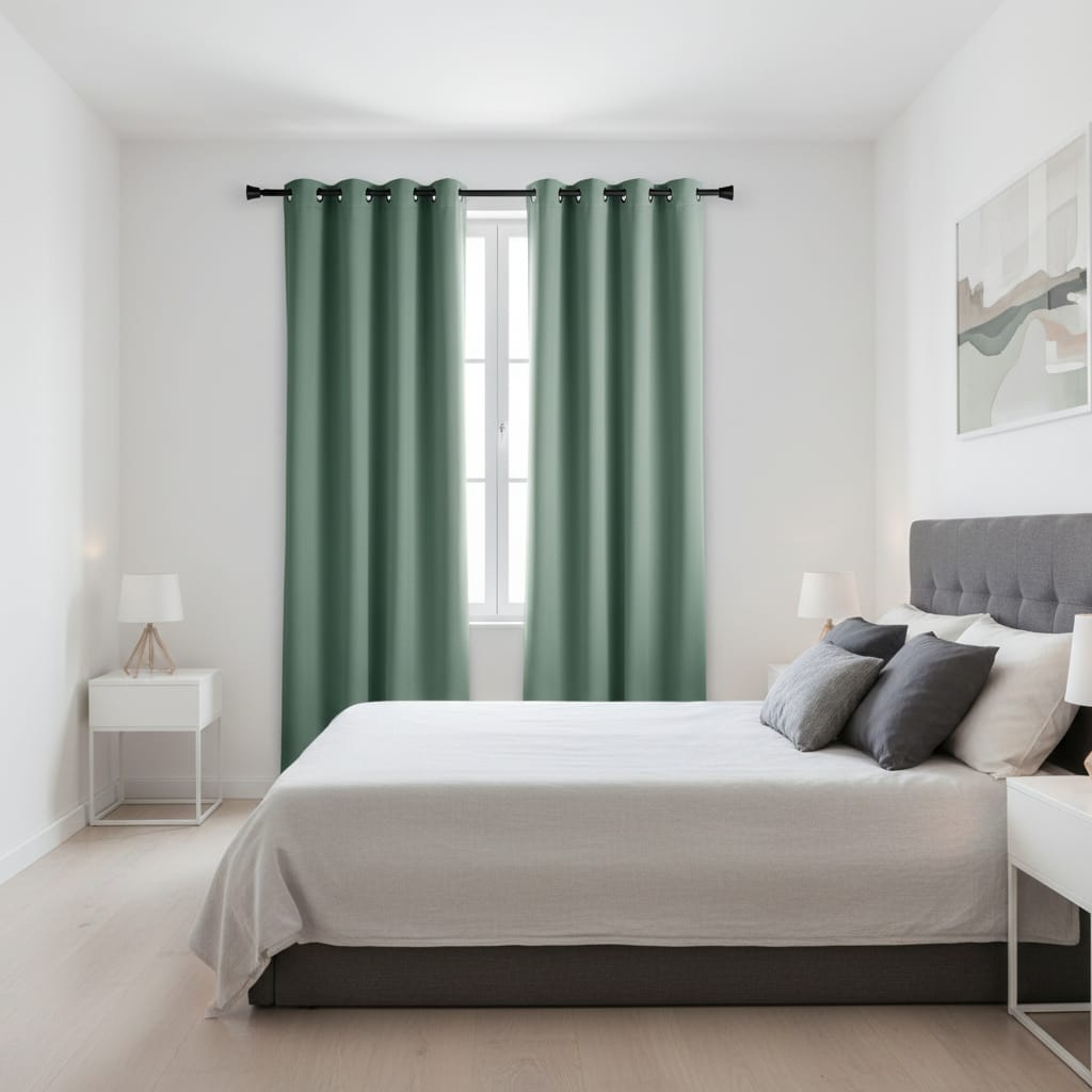 Draperie Blackout Verde Menta cu Inele Argintii 140x244 cm – Opacitate 90%
