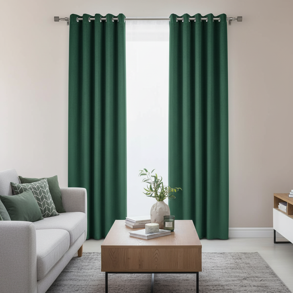 Draperie Blackout Verde Smarald cu Inele Argintii 140x244 cm – Opacitate 90%