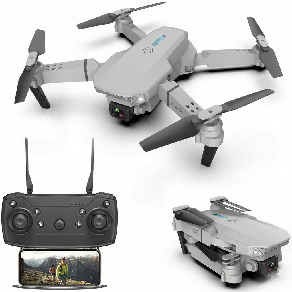 Drona profesională 4K HD Camera duala, WiFi, brate pliabile si transmisie live pe telefon, model E88 Pro, gri