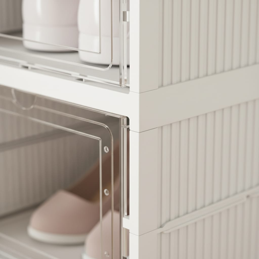 Dulap modular pantofi cu 9 cutii stivuibile, 26x35x140 cm, alb, ventilație eficientă