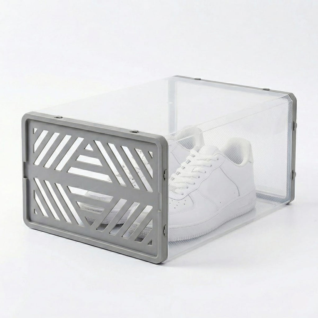 Dulap pentru pantofi modular, cu orificii de ventilatie, 10 cuburi, transparente, stivuibile