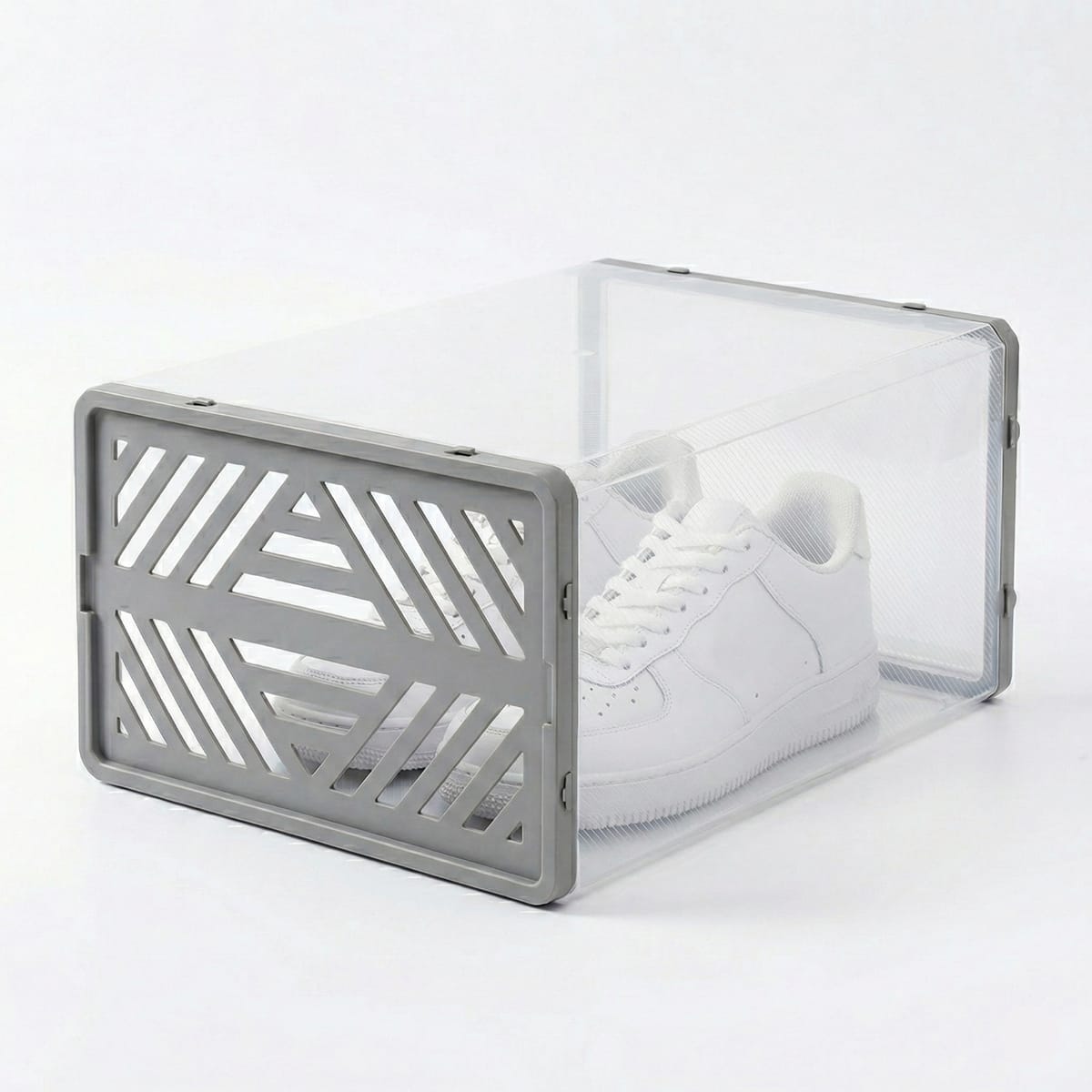 Dulap pentru pantofi modular, cu orificii de ventilatie, 10 cuburi, transparente, stivuibile