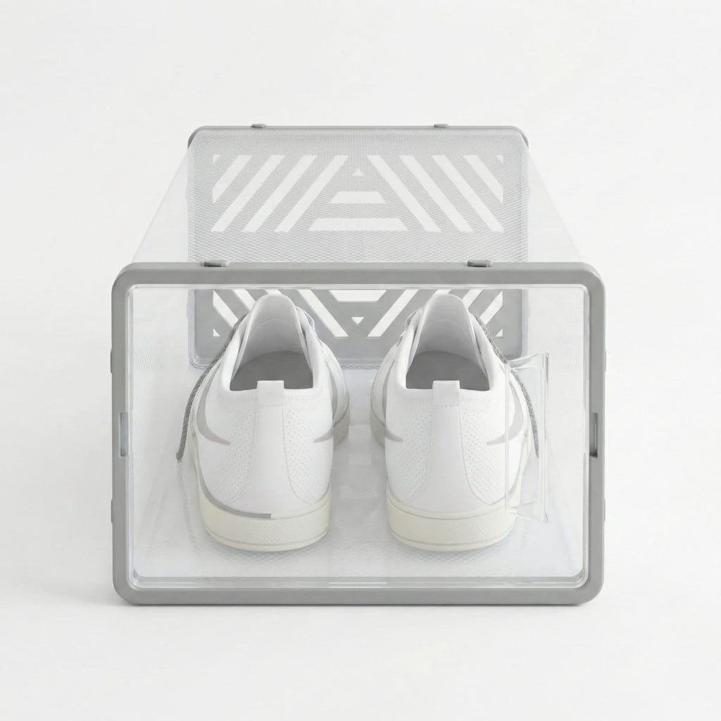 Dulap pentru pantofi modular, cu orificii de ventilatie, 10 cuburi, transparente, stivuibile