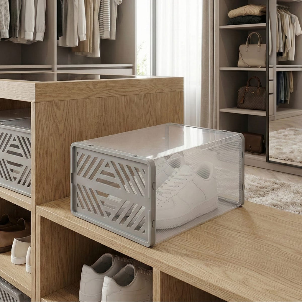 Dulap pentru pantofi modular, cu orificii de ventilatie, 10 cuburi, transparente, stivuibile