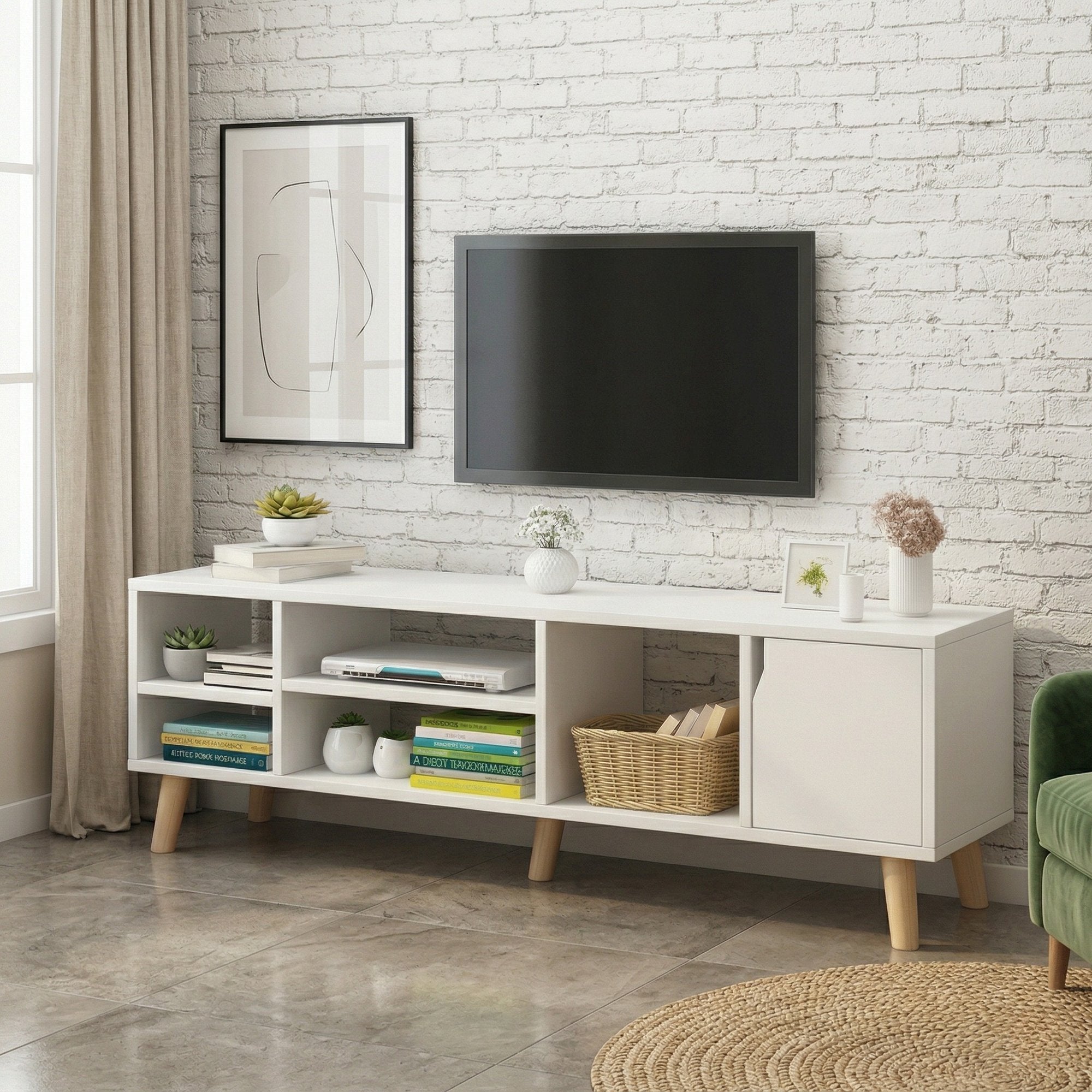 Dulap TV, depozitare multifunctional, 120 x 30 x 38 cm, alb