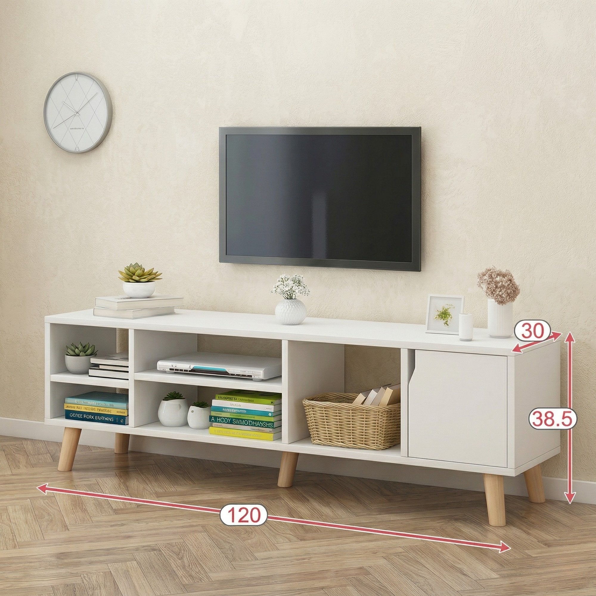 Dulap TV, depozitare multifunctional, 120 x 30 x 38 cm, alb