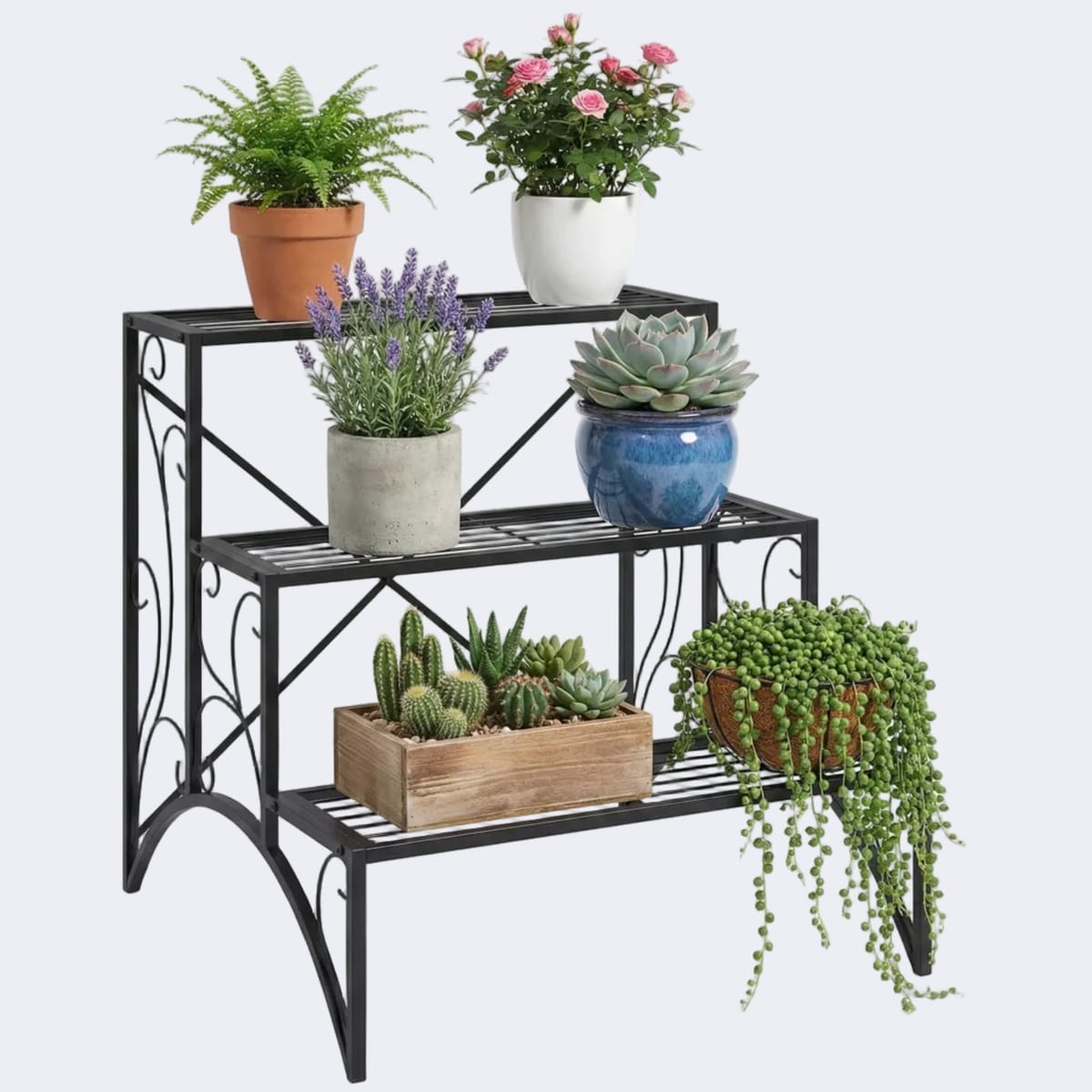 Etajera-suport pentru plante, metal, 60x60x60 cm, 90 kg greutate maximă, interior și exterior