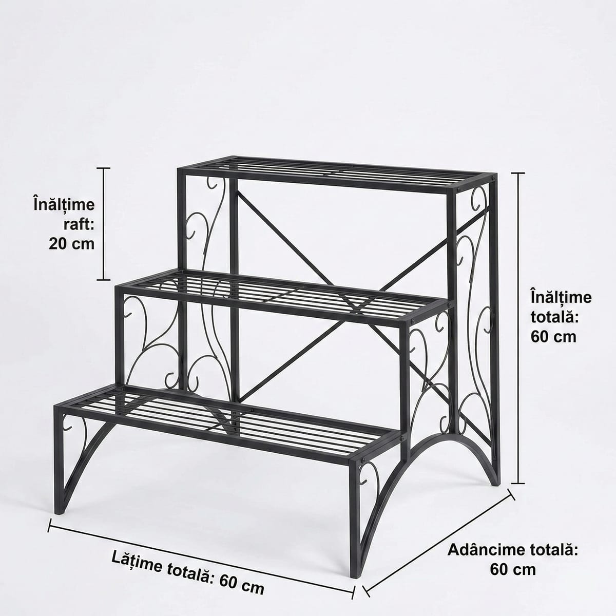 Etajera-suport pentru plante, metal, 60x60x60 cm, 90 kg greutate maximă, interior și exterior