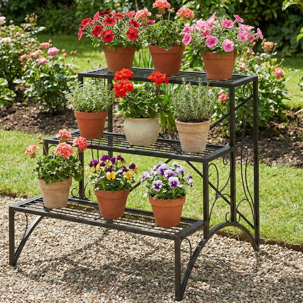 Etajera-suport pentru plante, metal, 60x60x60 cm, 90 kg greutate maximă, interior și exterior