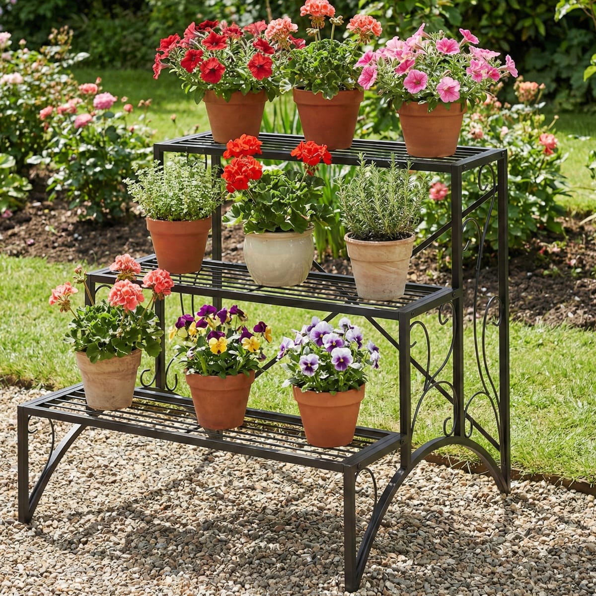 Etajera-suport pentru plante, metal, 60x60x60 cm, 90 kg greutate maximă, interior și exterior