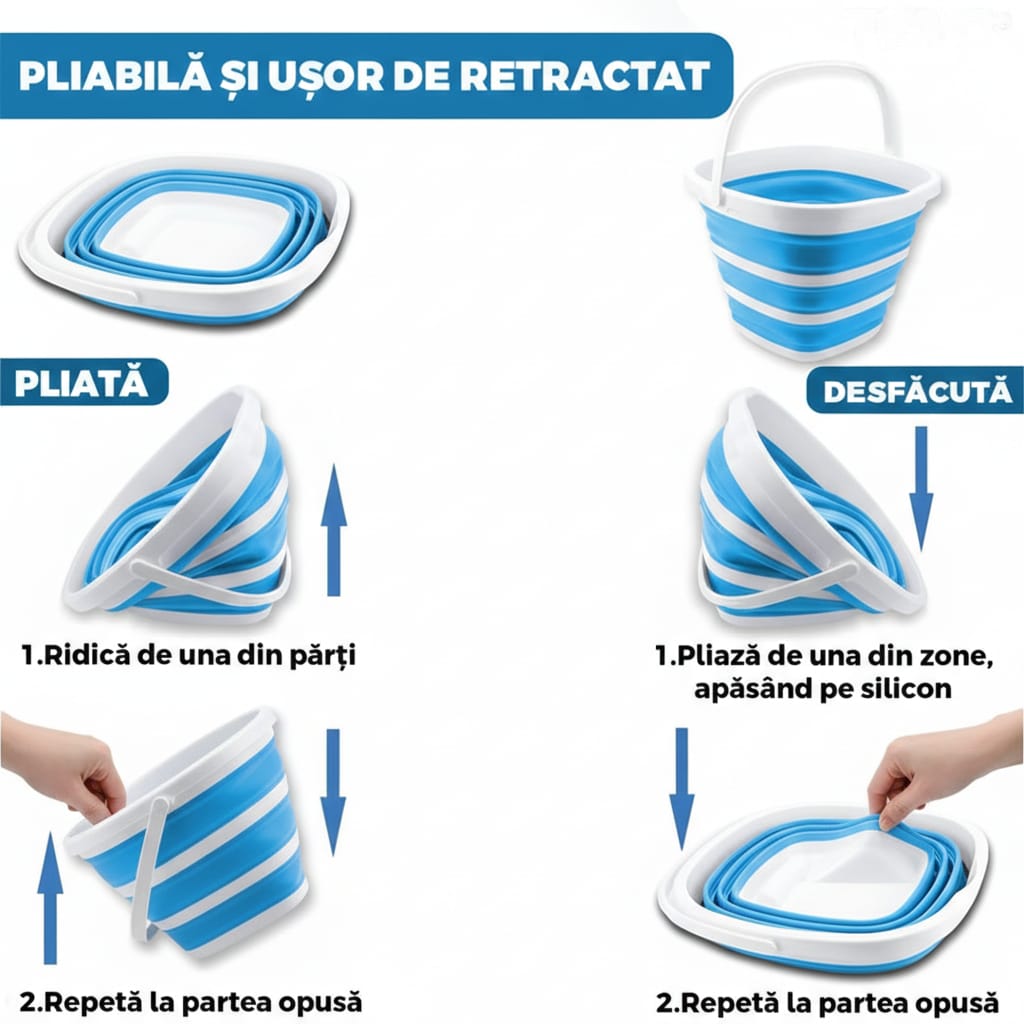 Galeata Pliabila 10L, Portabila, din Plastic, pentru Camping, Plaja, Gradina