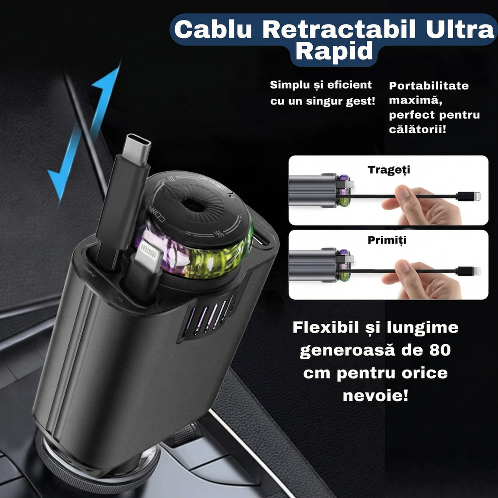 Încărcător Auto 5-în-1 „Cerul Înstelat” – Încărcare Rapidă, Aromaterapie, Ventilator