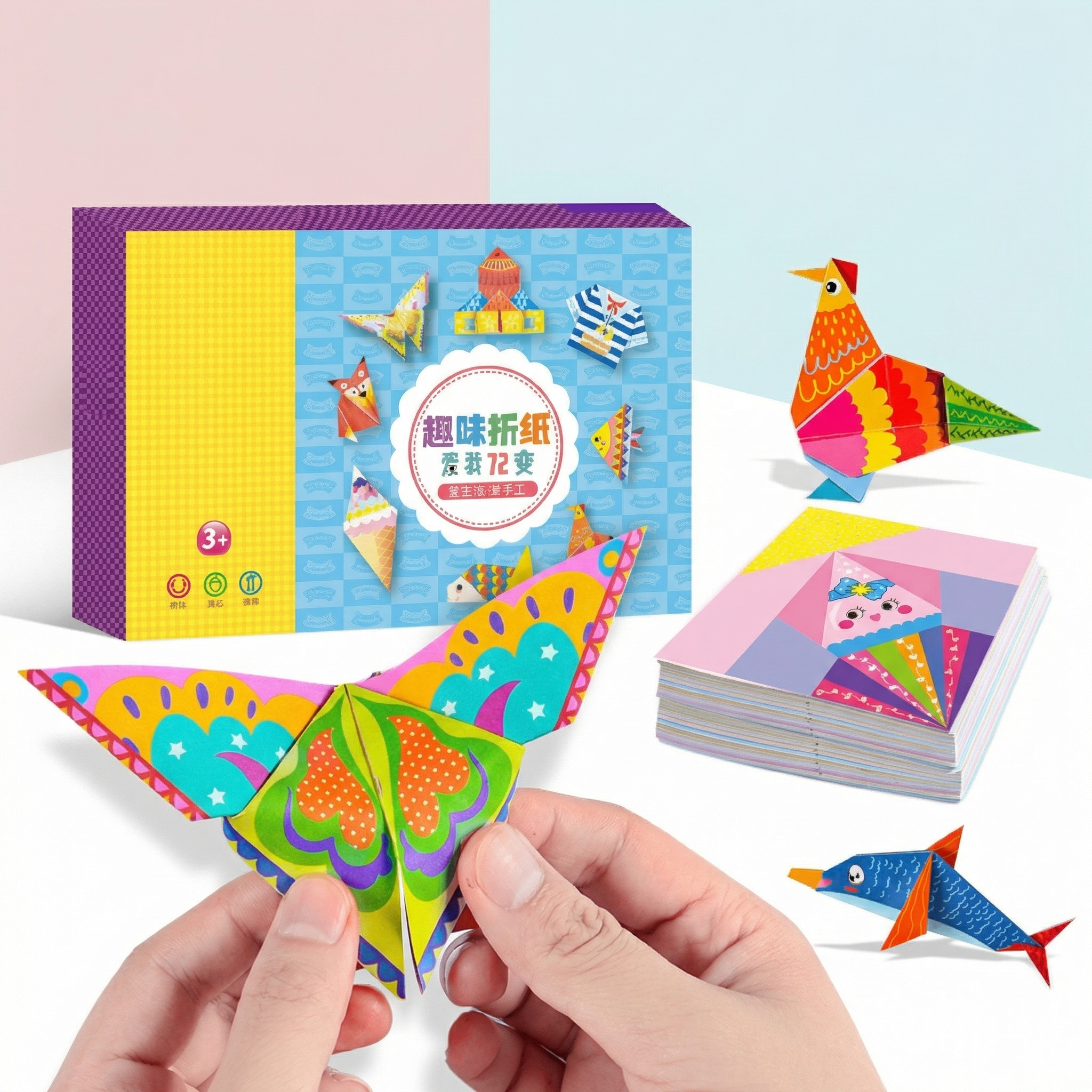 Set Creativ Origami pentru Copii cu 108 Foi Colorate
