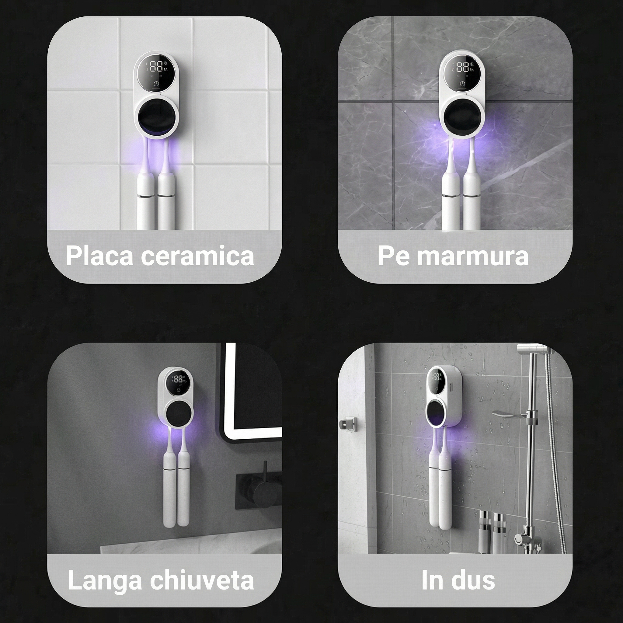 Sterilizator UV-C Inteligent pentru Periuțe de Dinți – Dezinfectare Automată 24/7, Uscare și Display HD