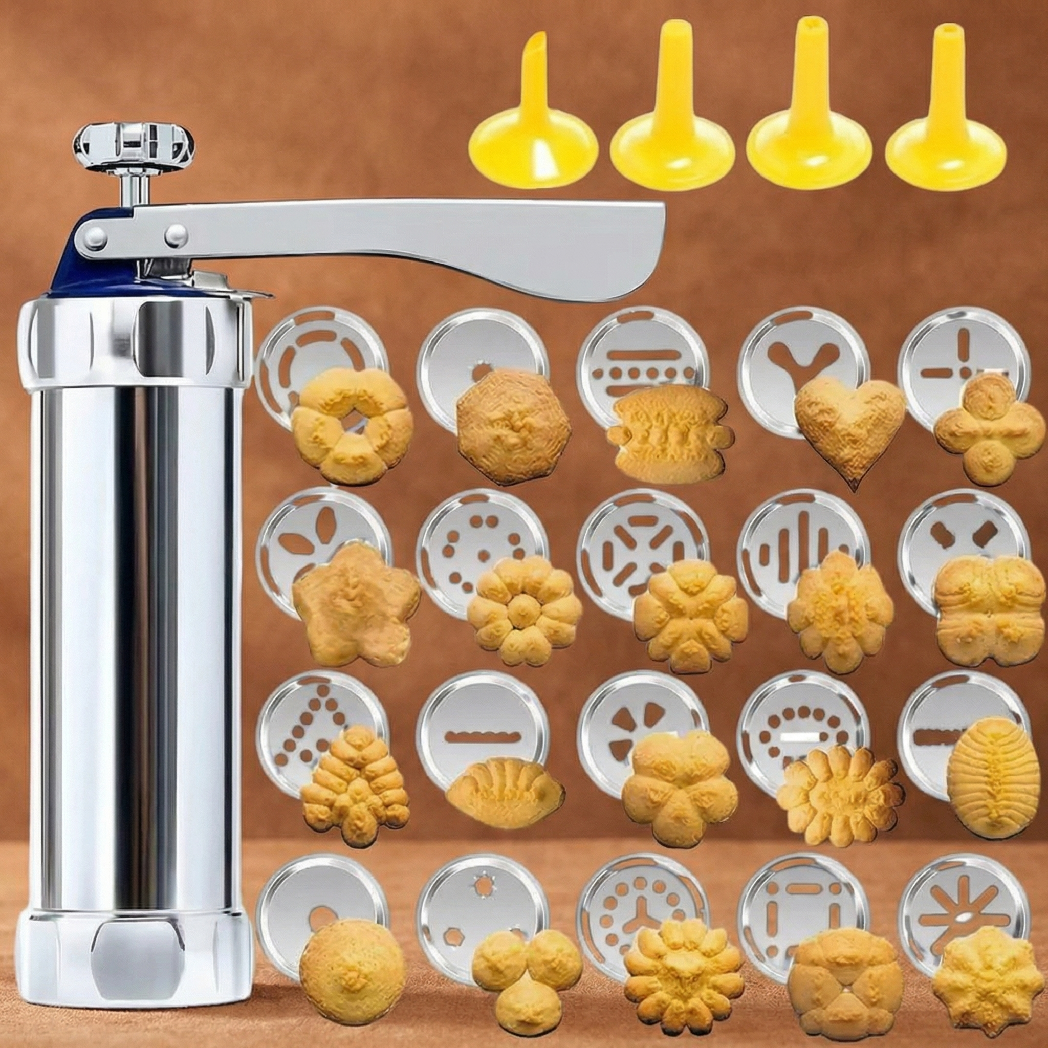 Aparat Pentru Biscuiți Și Cookie-uri cu 20 De Șabloane Și 4 Extensii Pentru Creme