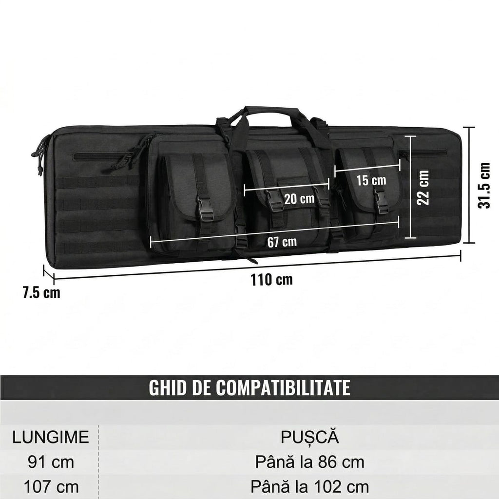 Geanta Dubla cu suport pentru arma/pusca  – 106 cm, Protectie EVA si Sistem Molle