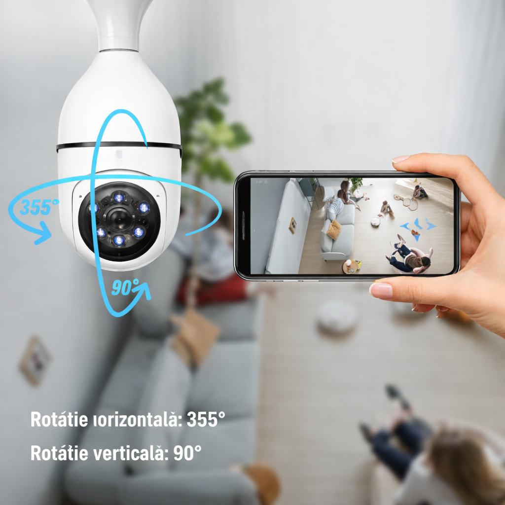 Cameră de Securitate Inteligentă cu Vizualizare Panoramică 360°