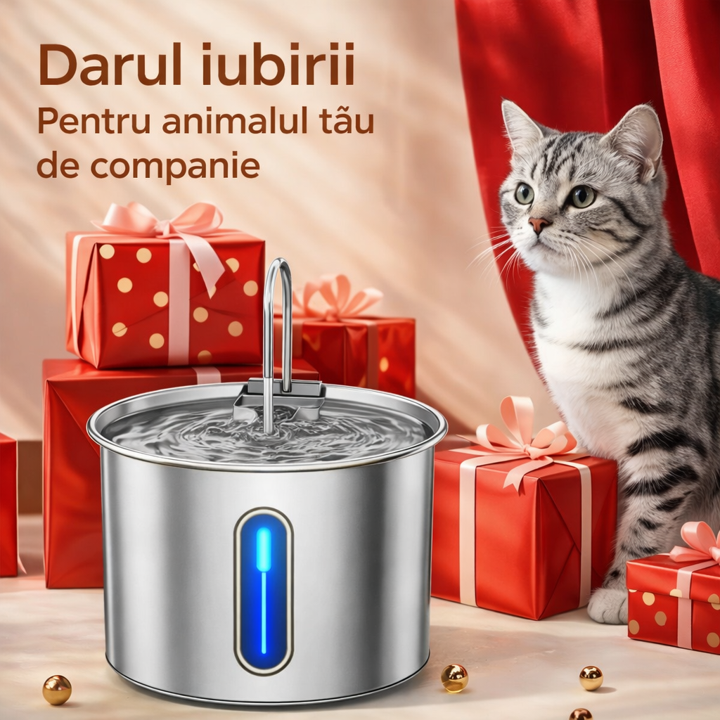 Fântână de Apă Automată pentru Pisici din Oțel Inoxidabil