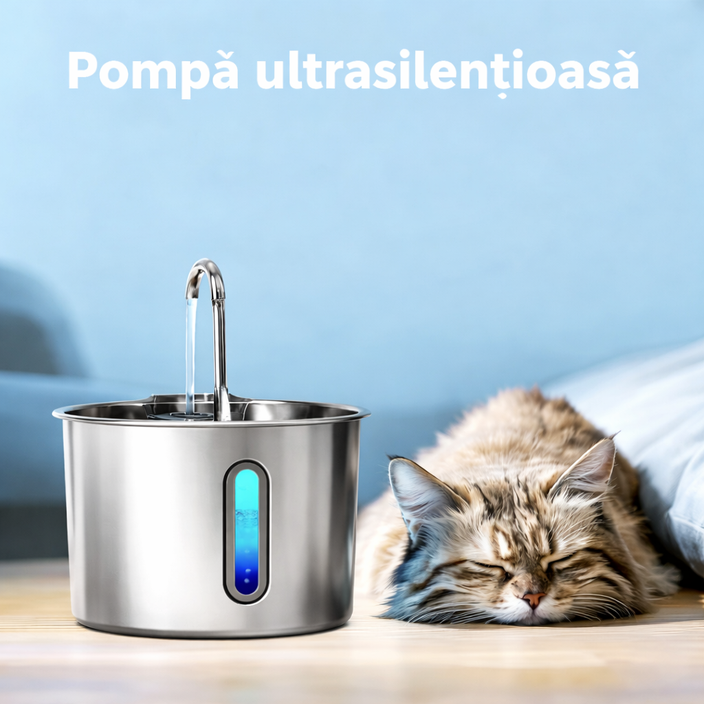Fântână de Apă Automată pentru Pisici din Oțel Inoxidabil