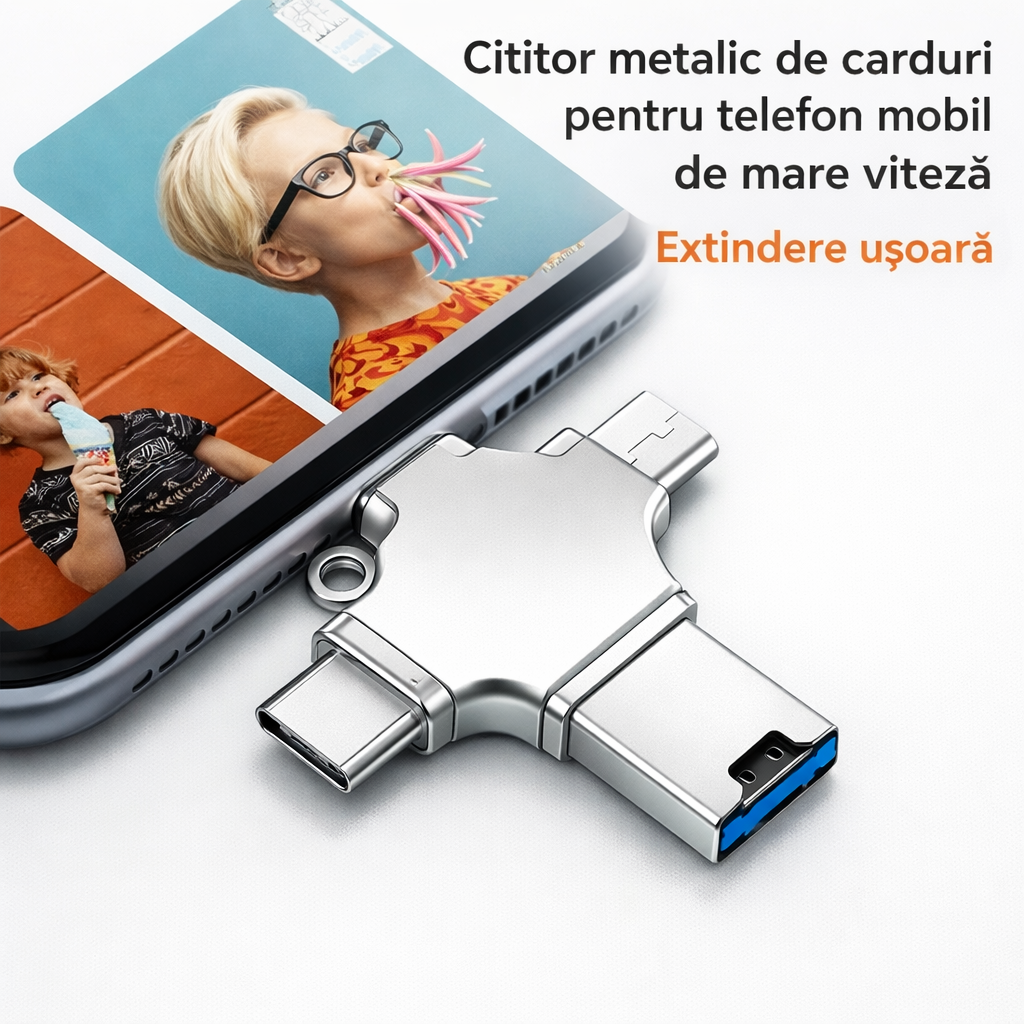 Cititor de Carduri Compatibil cu iPhone, iPad, USB C și Lightning