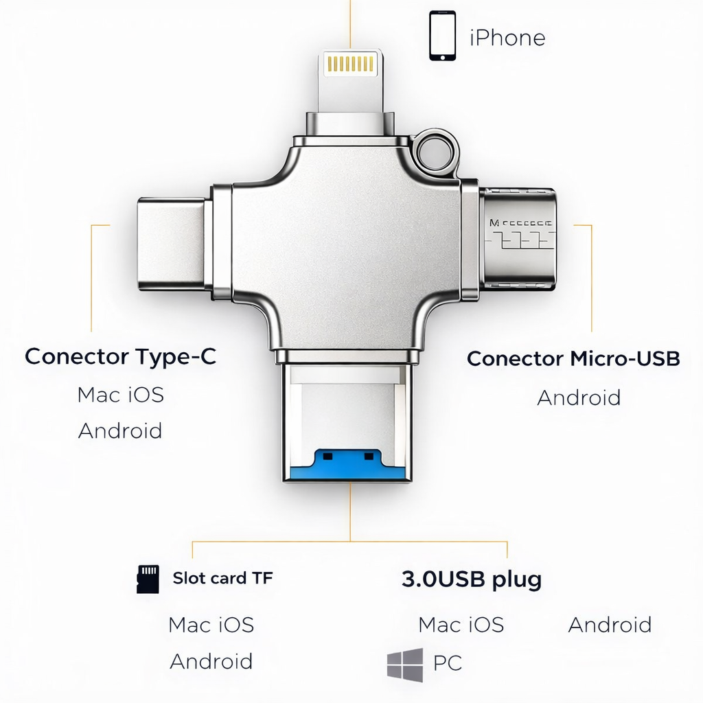 Cititor de Carduri Compatibil cu iPhone, iPad, USB C și Lightning