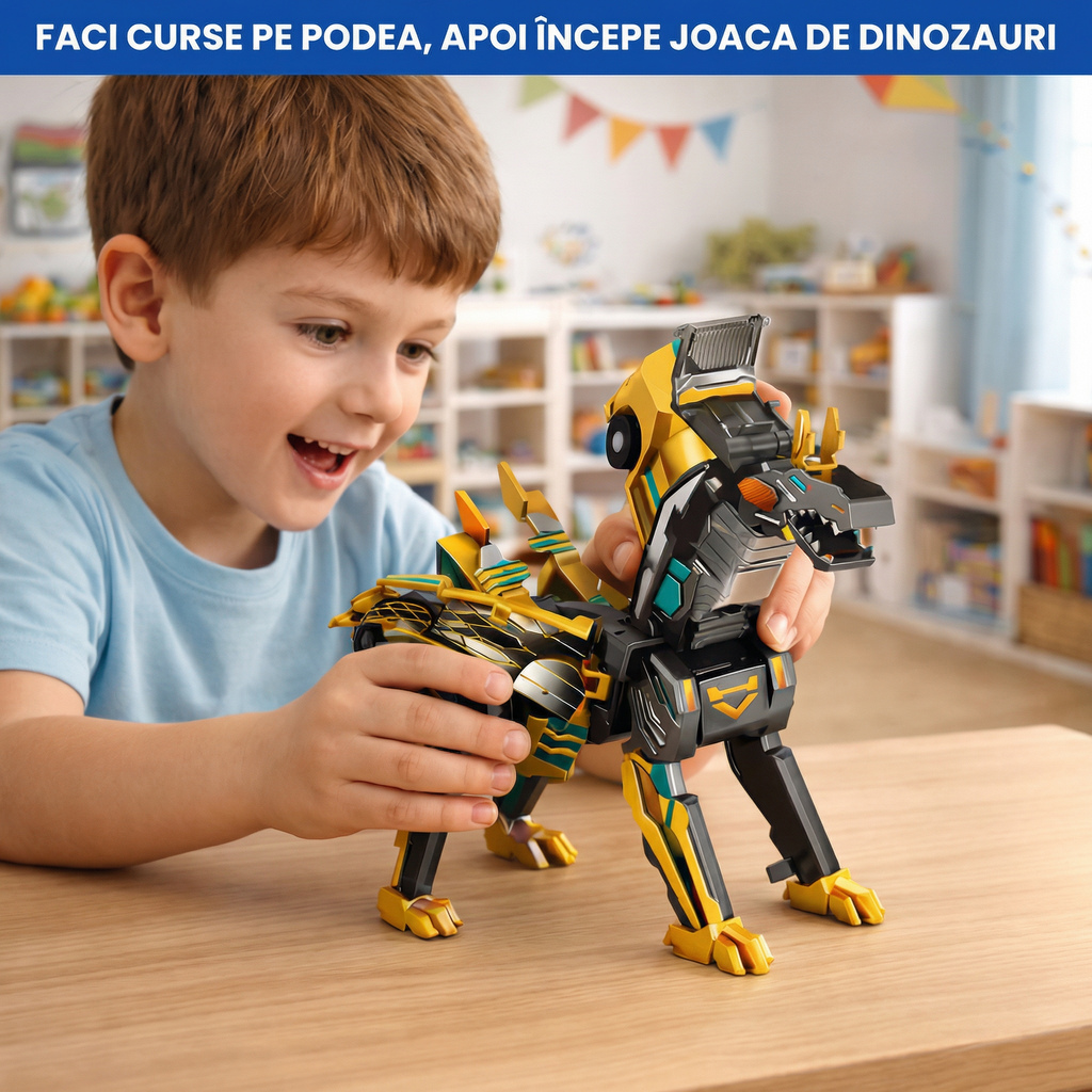 Jucărie Transformer 2-în-1 Mașină-Dinozaur cu Conectare Magnetică