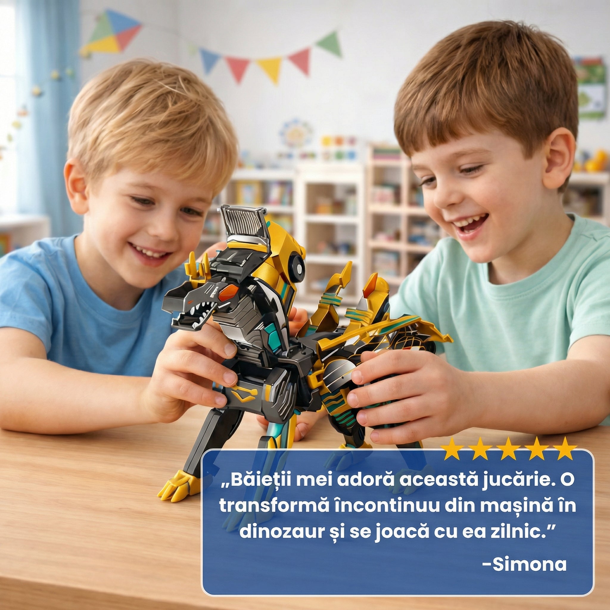Jucărie Transformer 2-în-1 Mașină-Dinozaur cu Conectare Magnetică