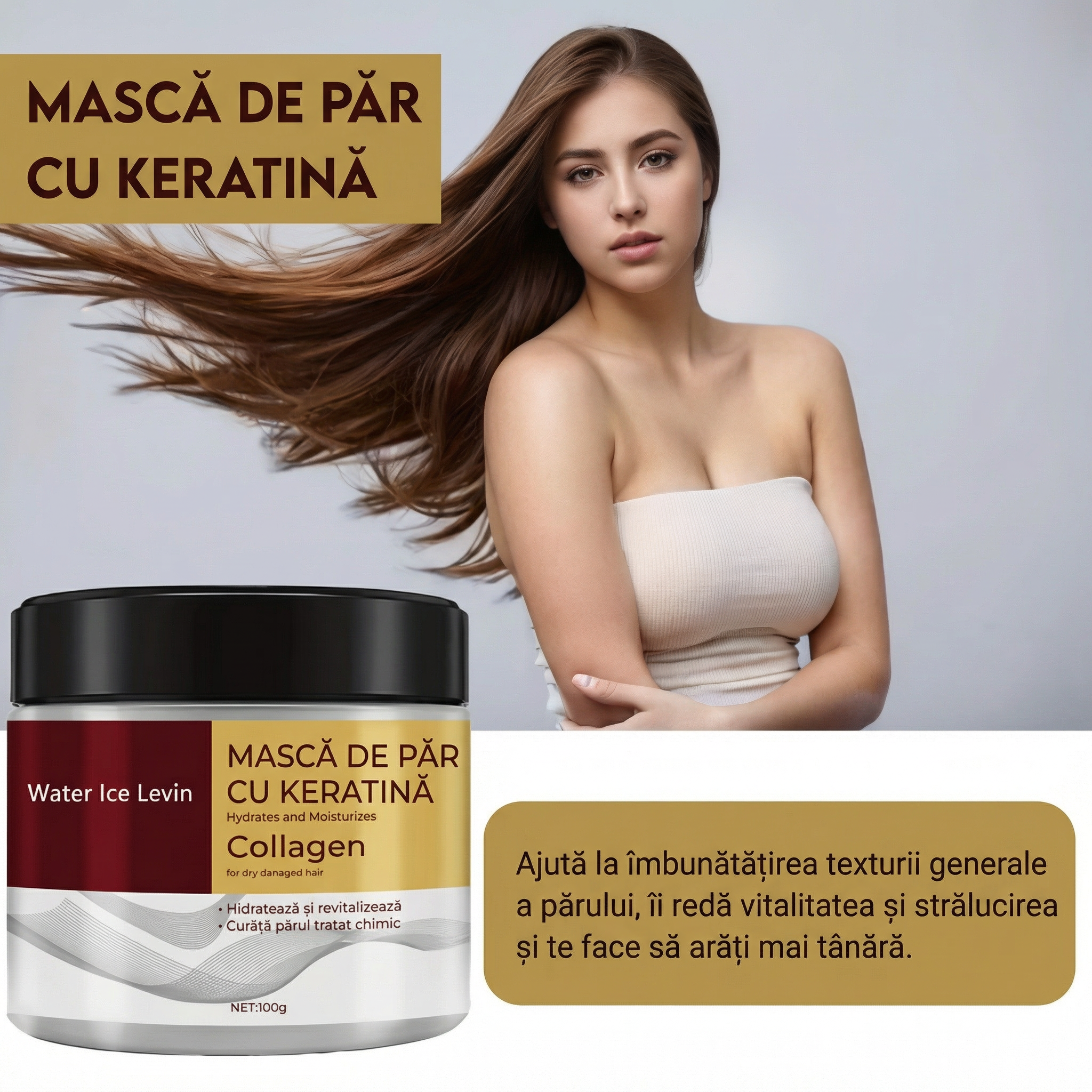 Mască de Păr cu Colagen și Keratină – Reparare, Hidratare și Netrezire