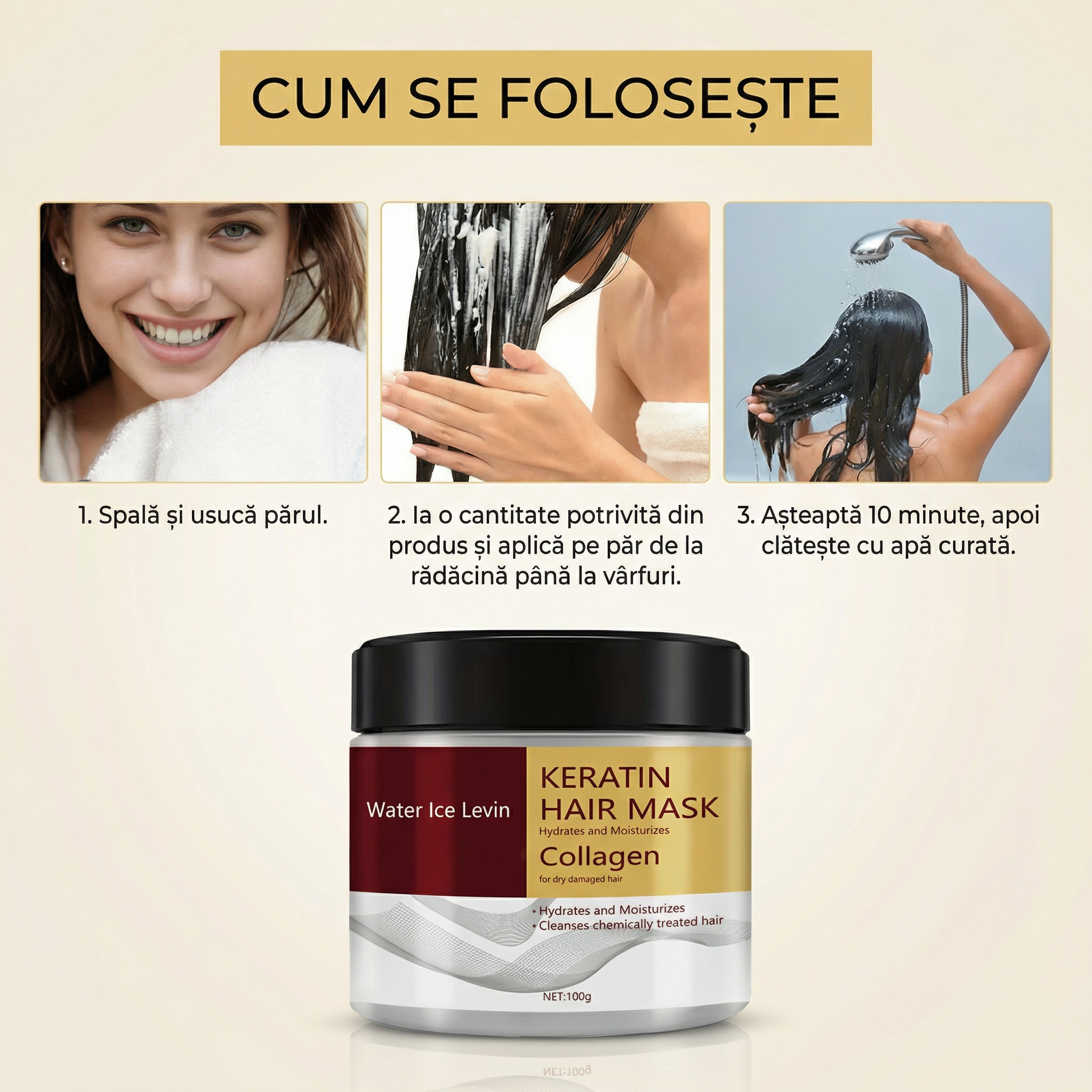 Mască de Păr cu Colagen și Keratină – Reparare, Hidratare și Netrezire