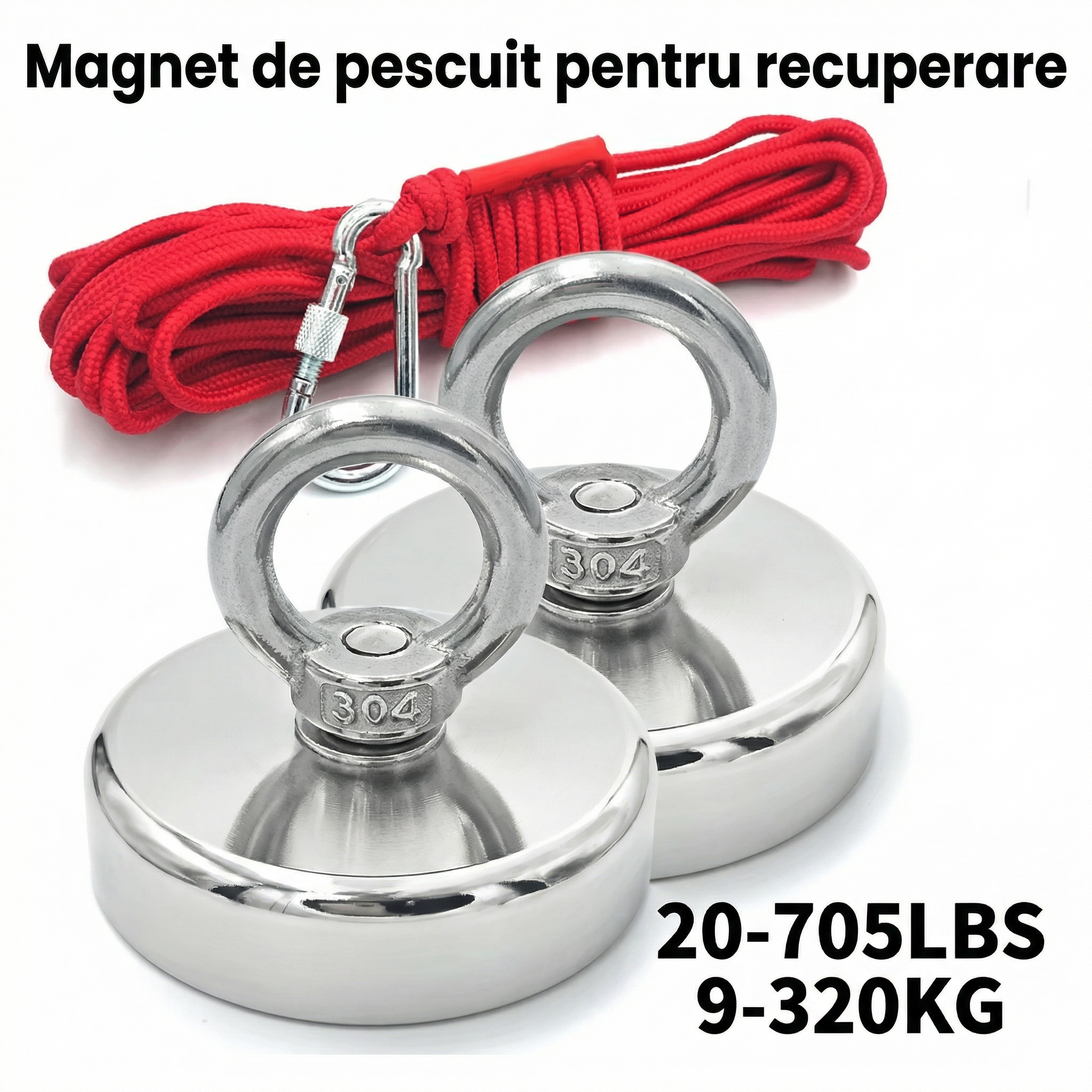 Magnet Super Puternic pentru Pescuit și Recuperare Obiecte, cu Orificiu Îngropat și Inel de Prindere