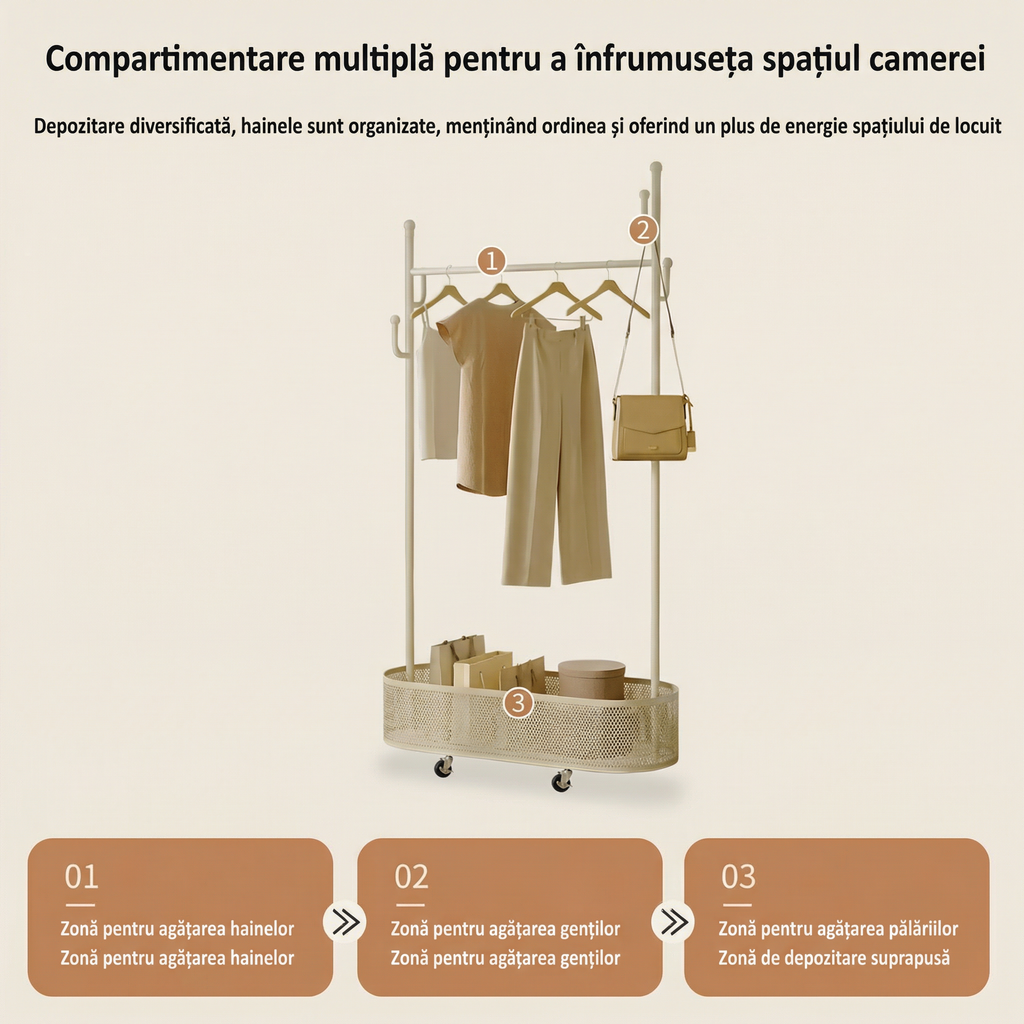Suport de Haine Mobil din Oțel Inoxidabil cu Roți și Capacitate 40 kg