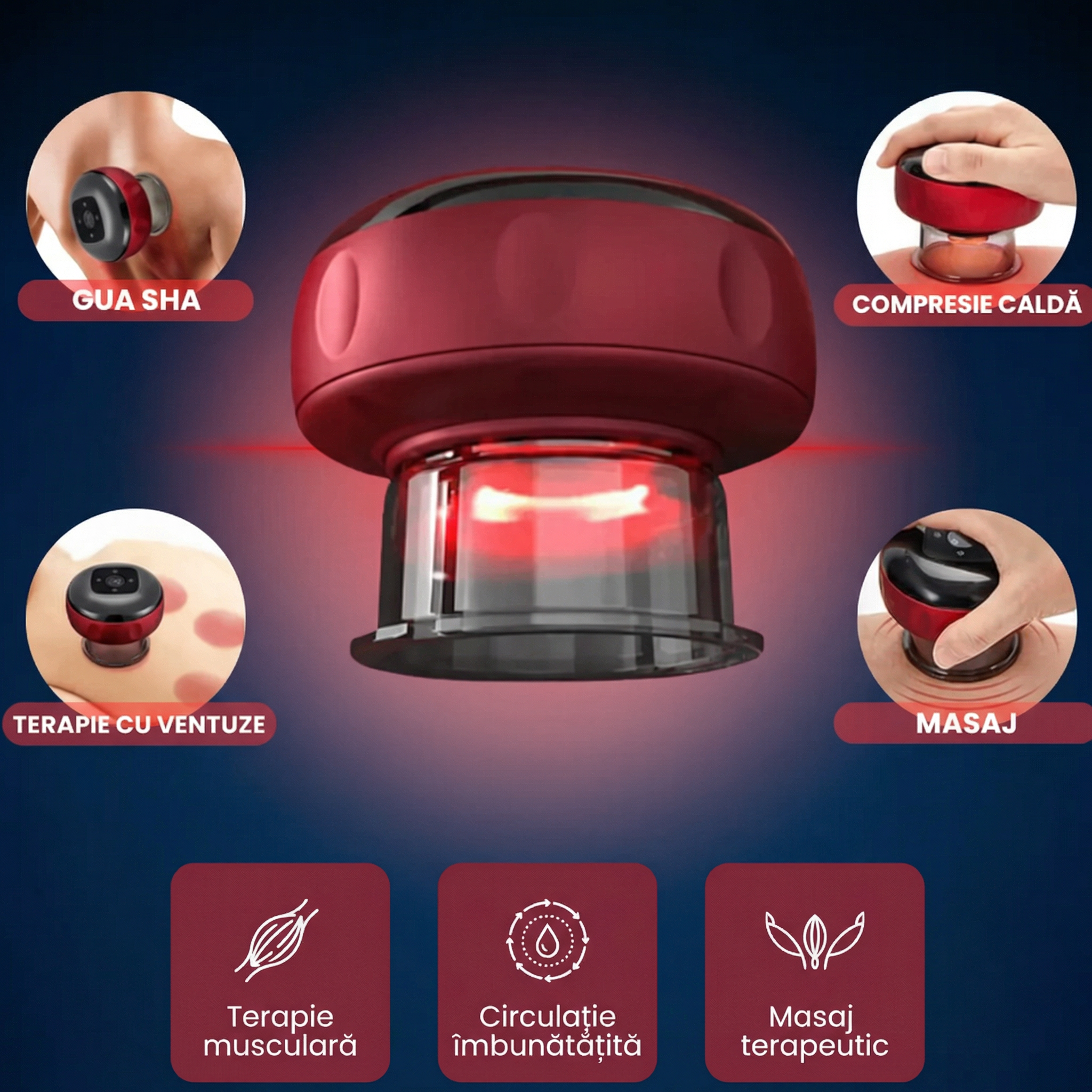 Aparat Electric cu Ventuze pentru Masaj, Încălzire și Relaxare Musculară