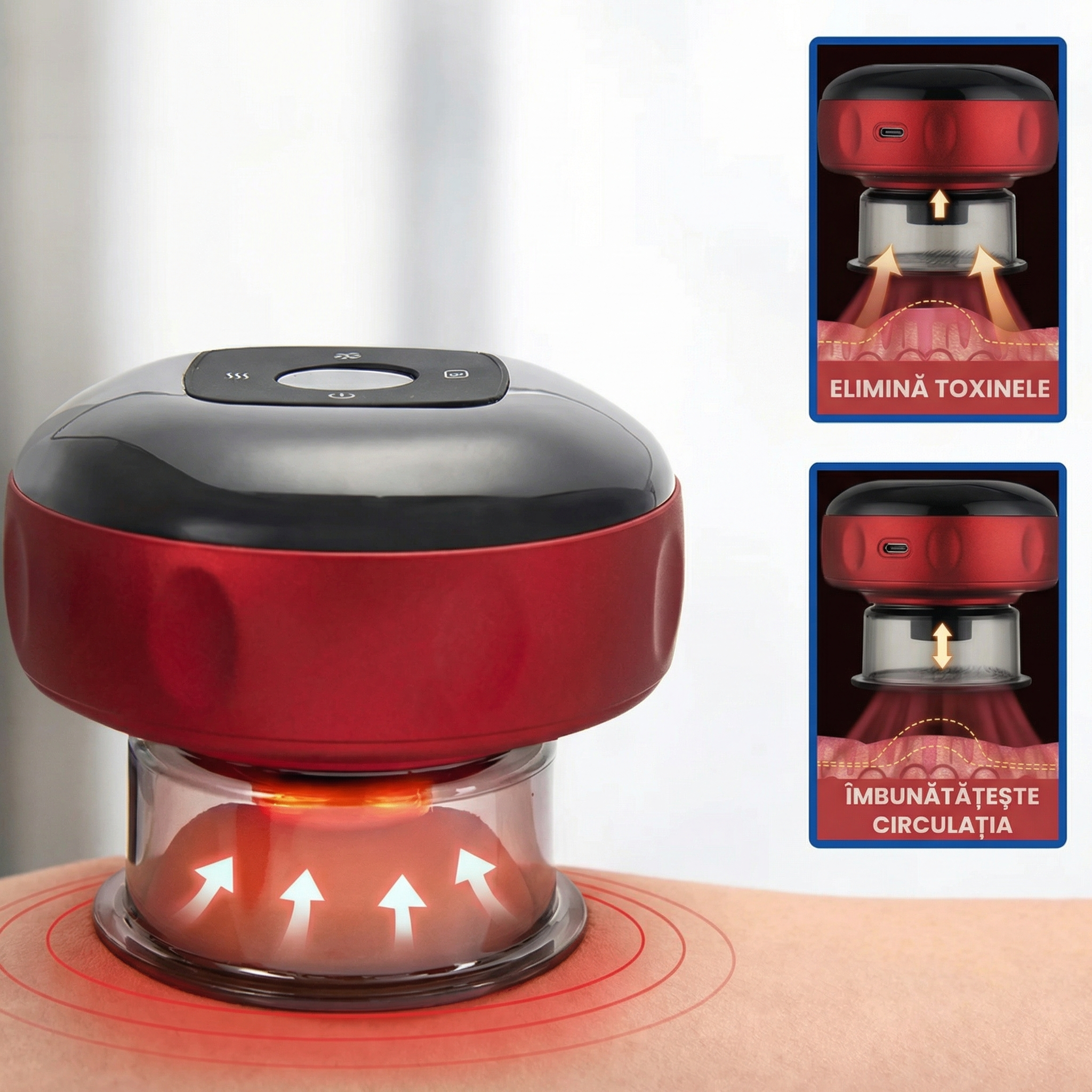 Aparat Electric cu Ventuze pentru Masaj, Încălzire și Relaxare Musculară