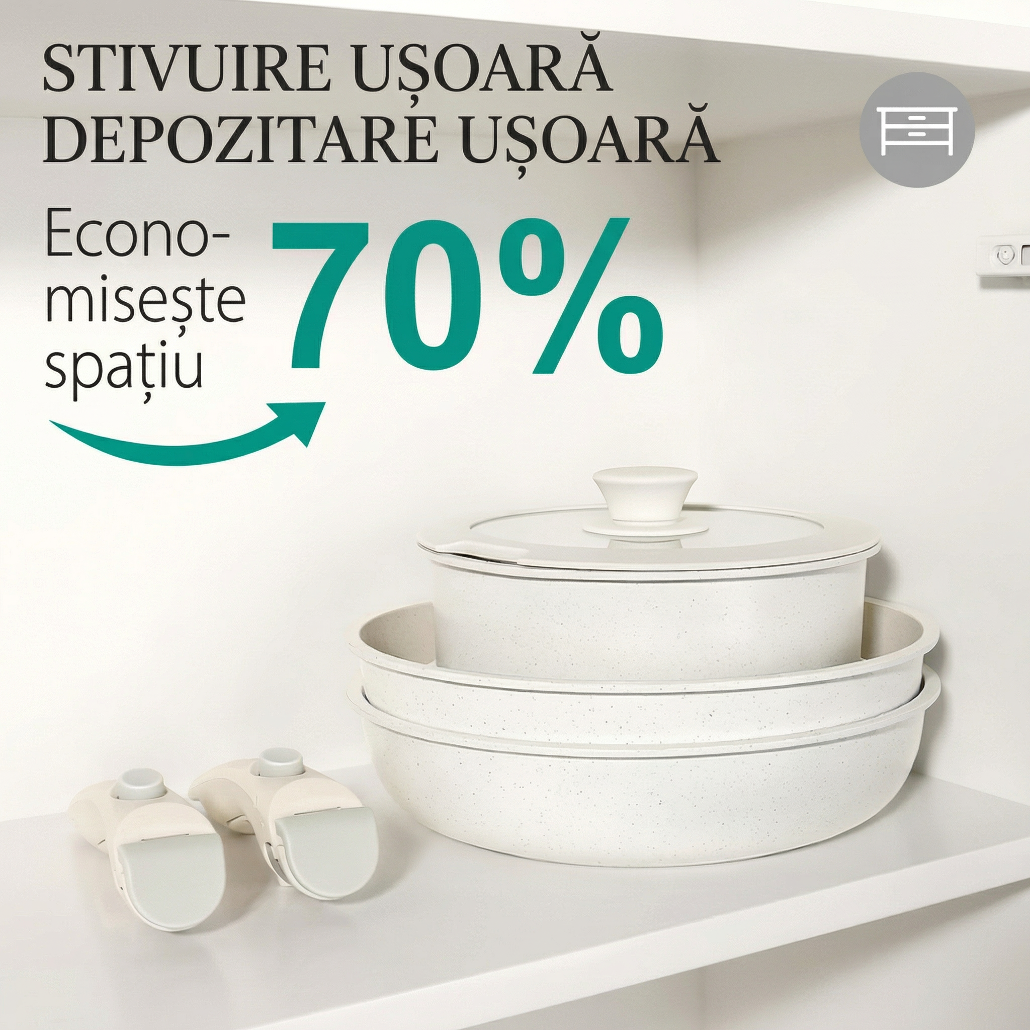 Set de Vase de Gatit 9 Piese,  Antiaderent, Termorezistent, Maner Detasabil, Dimensiuni 18/20/26 Cm, Pentru Plita, Cuptor si Aragaze pe Gaz
