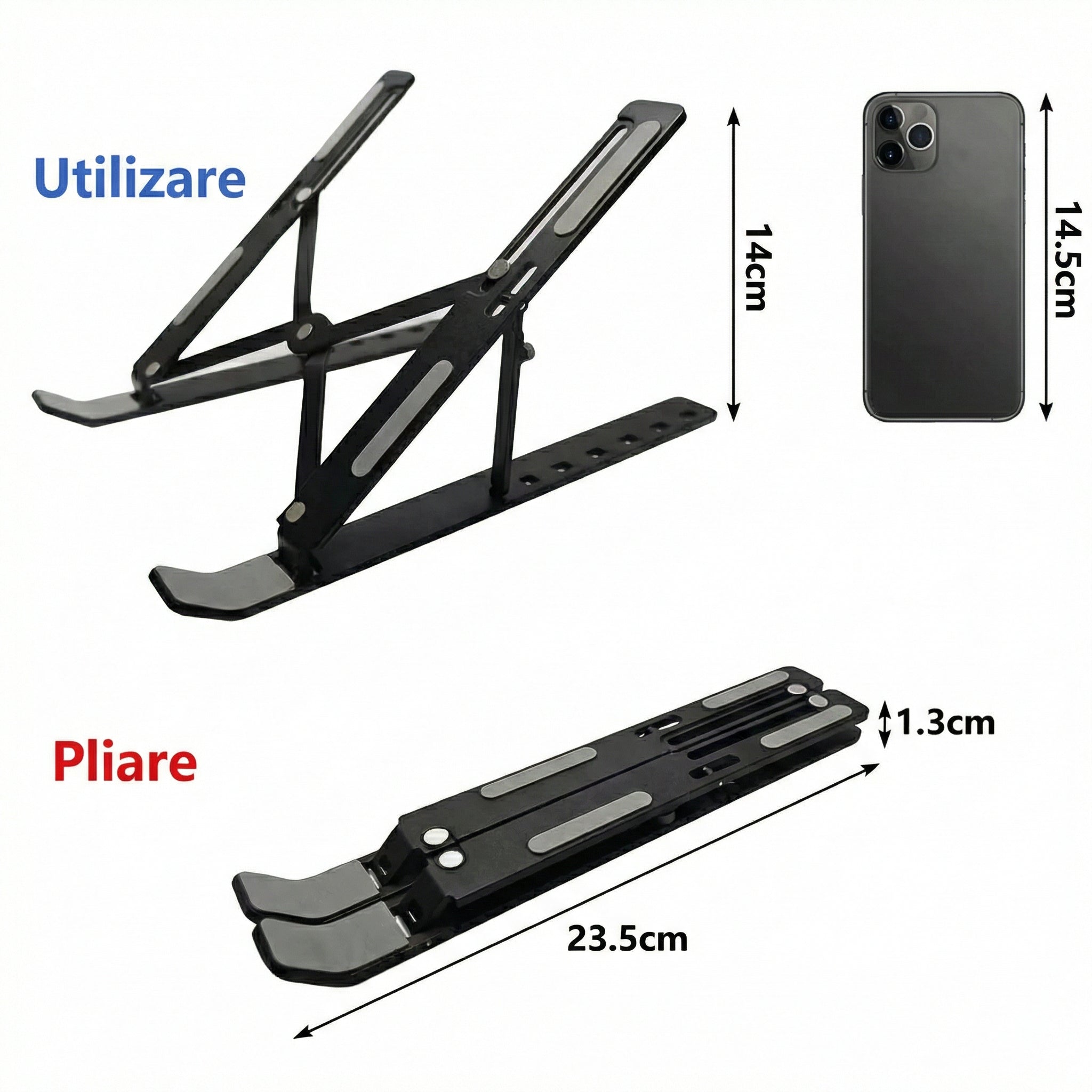 Suport Portabil pentru Laptop de Aluminiu cu Bază de Răcire Pliabilă și Ajustabilă