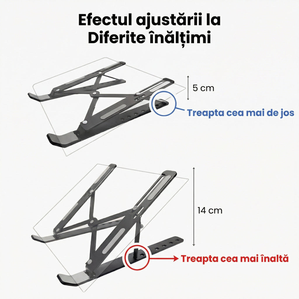 Suport Portabil pentru Laptop de Aluminiu cu Bază de Răcire Pliabilă și Ajustabilă