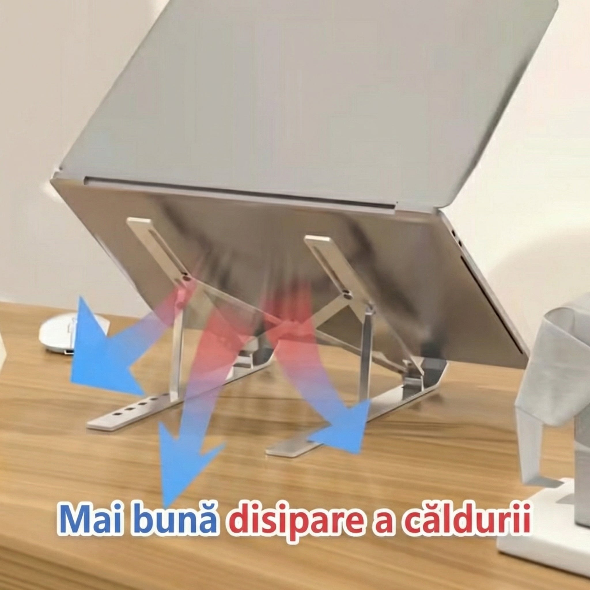 Suport Portabil pentru Laptop de Aluminiu cu Bază de Răcire Pliabilă și Ajustabilă
