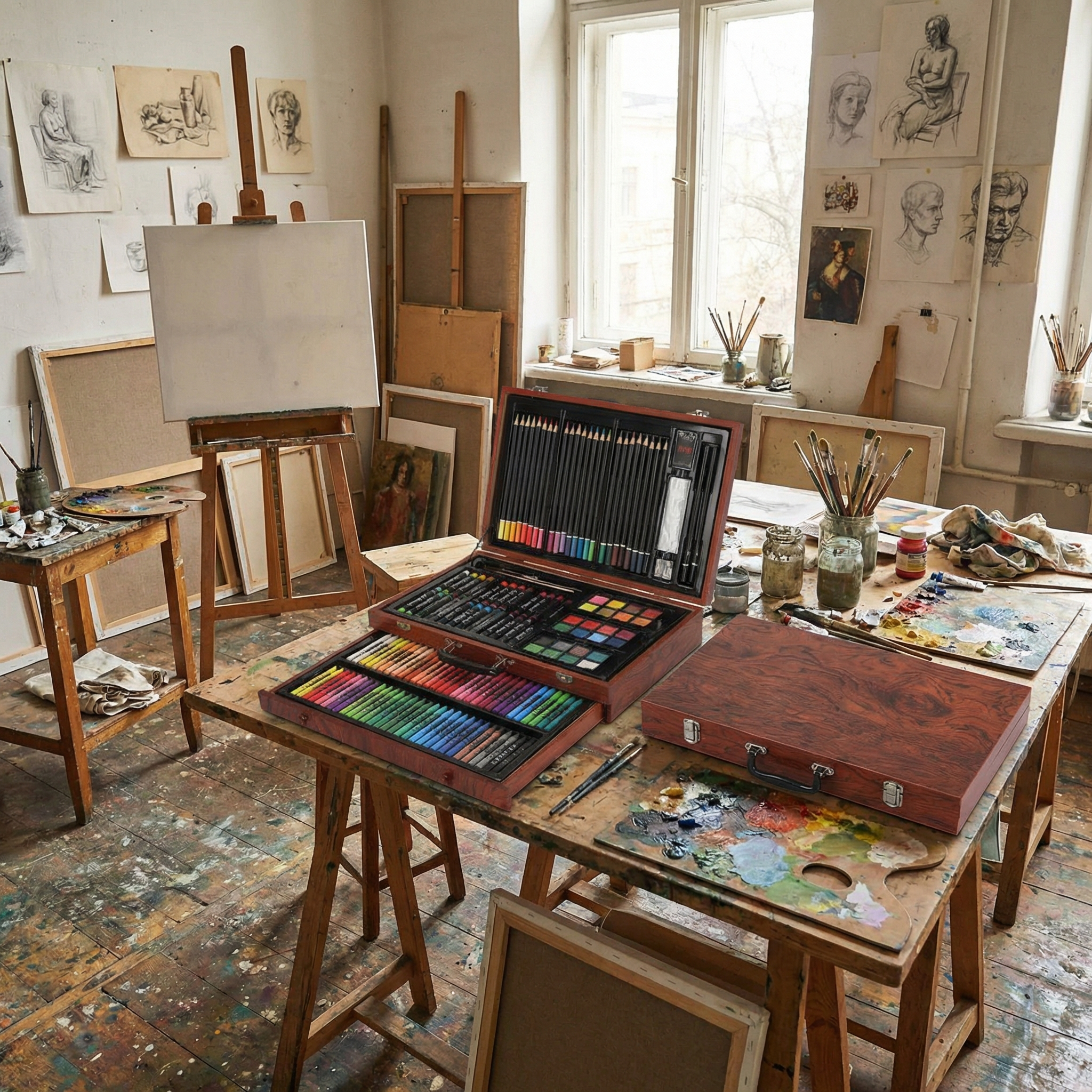 Set de Pictură și Desen din Lemn din 143 de Piese