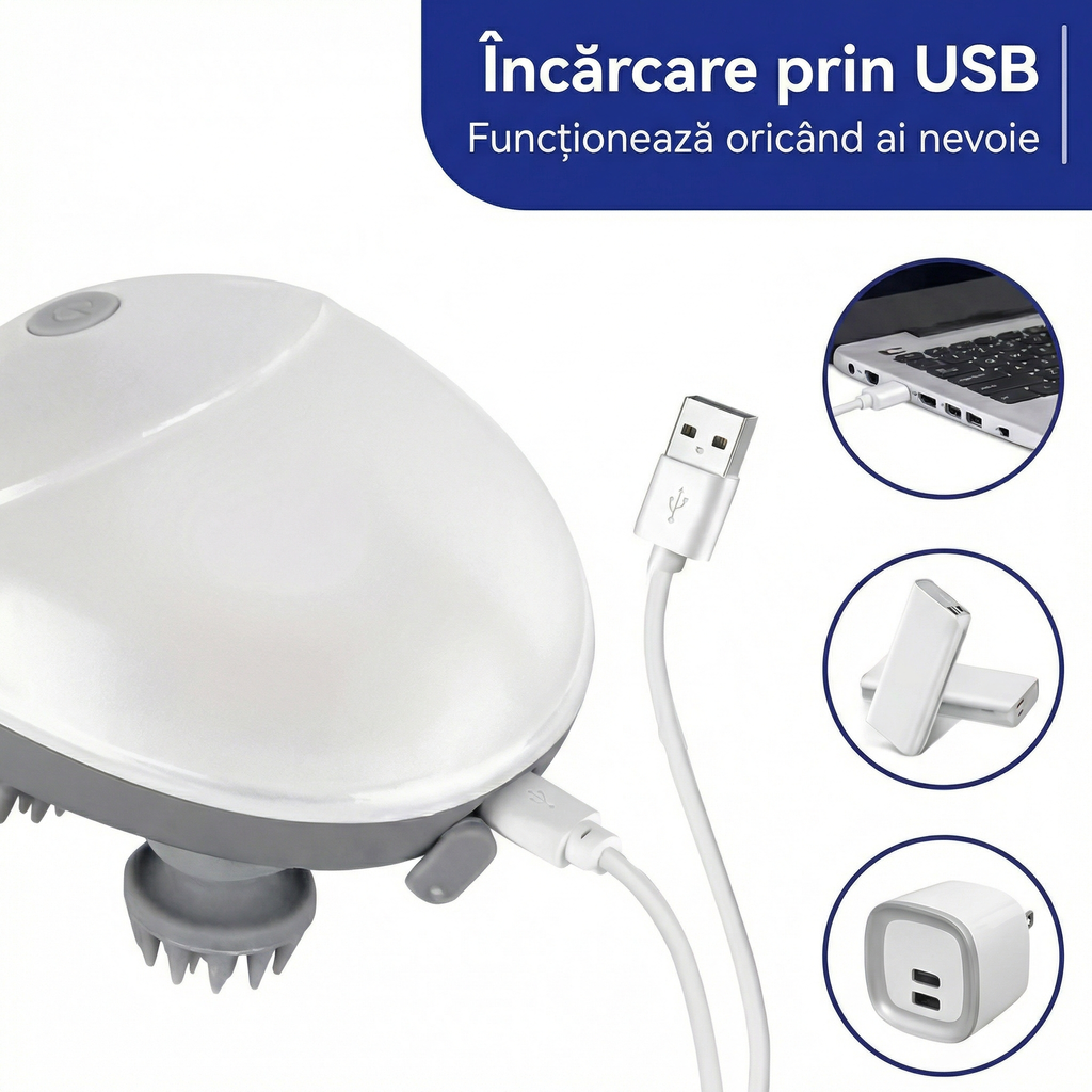 Dispozitiv Electric de Mână pentru Masaj Capilar cu 3 Viteze