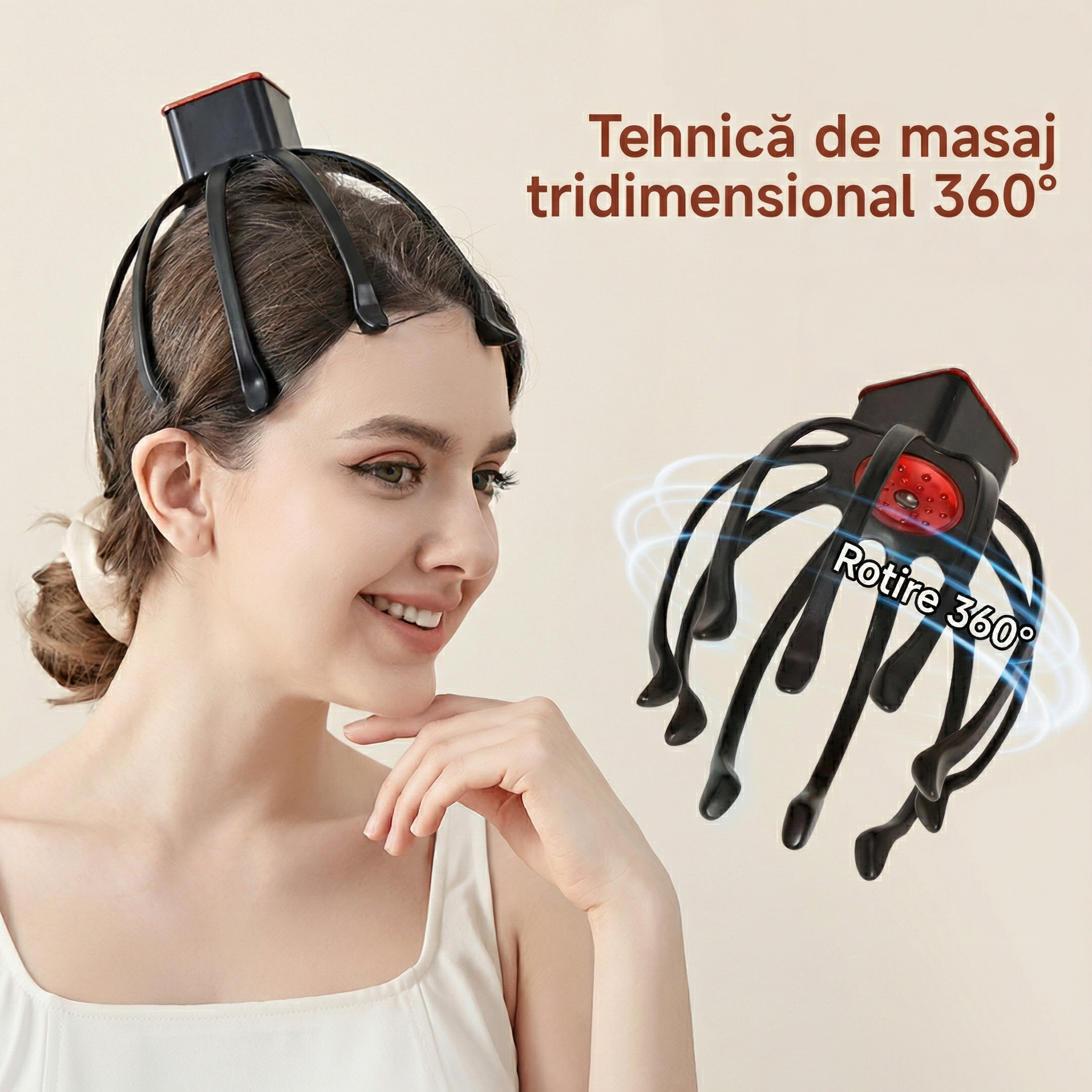 Aparat Electric de Masaj pentru Scalp cu Gheare de Caracatiță, Reîncărcabil USB, cu 3 Viteze Reglabile, Portabil și cu Vibrații