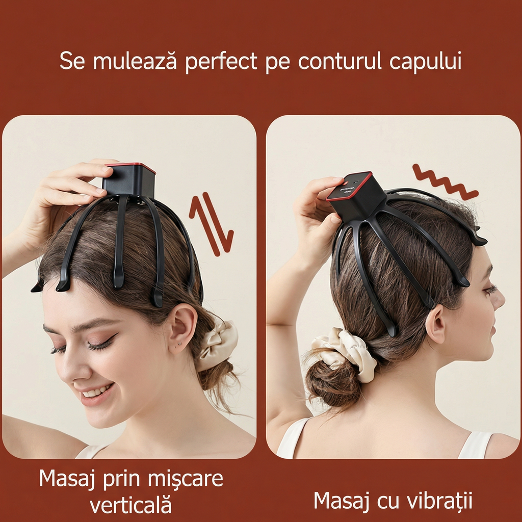 Aparat Electric de Masaj pentru Scalp cu Gheare de Caracatiță, Reîncărcabil USB, cu 3 Viteze Reglabile, Portabil și cu Vibrații