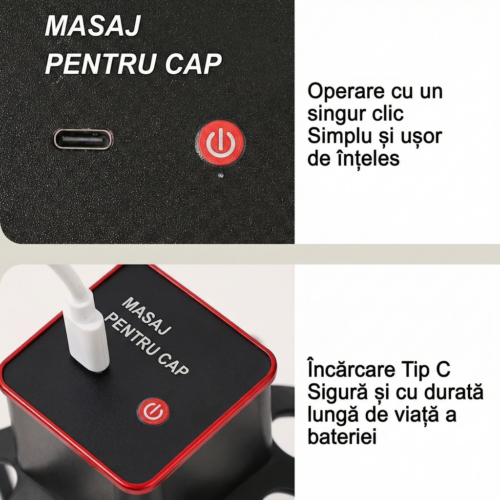 Aparat Electric de Masaj pentru Scalp cu Gheare de Caracatiță, Reîncărcabil USB, cu 3 Viteze Reglabile, Portabil și cu Vibrații
