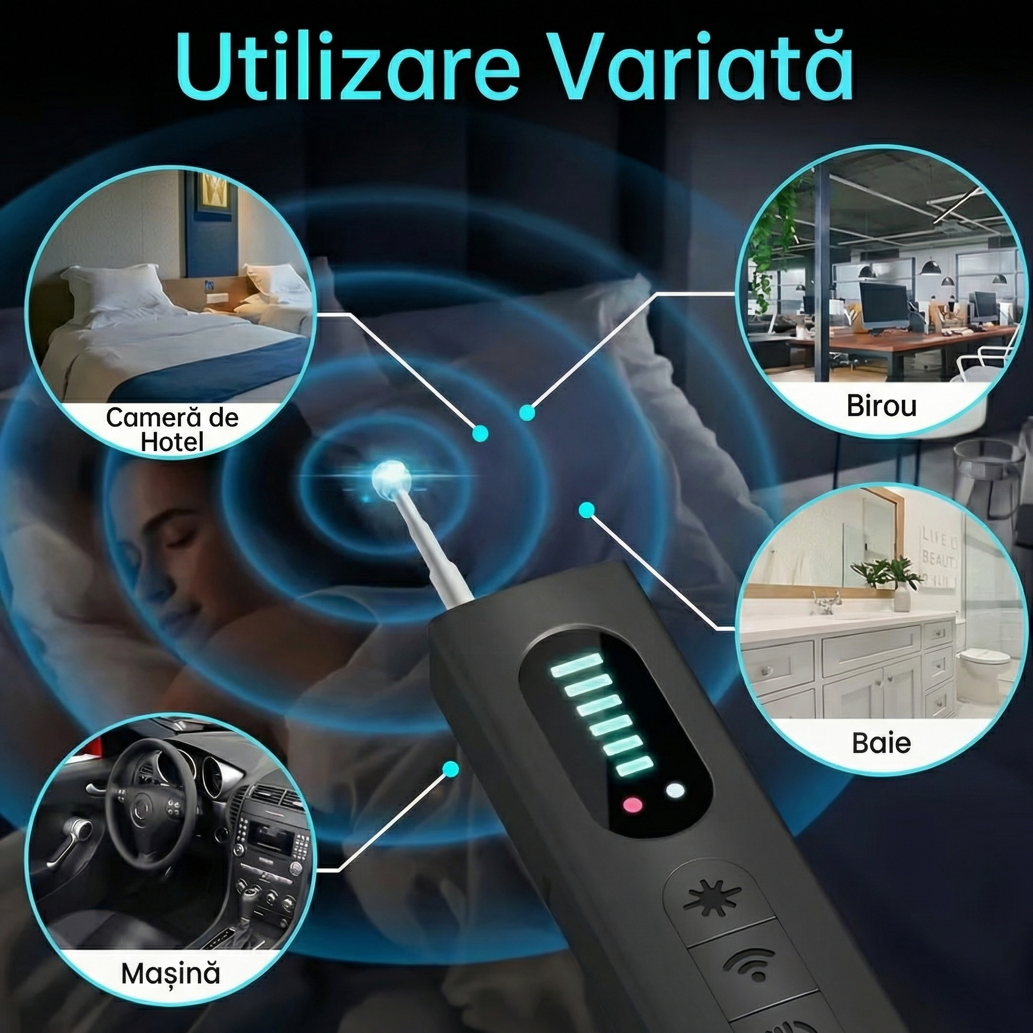 Detector Portabil de Dispozitive, Trackere GPS și Dispozitive de Ascultare Wireless cu 25 de Niveluri