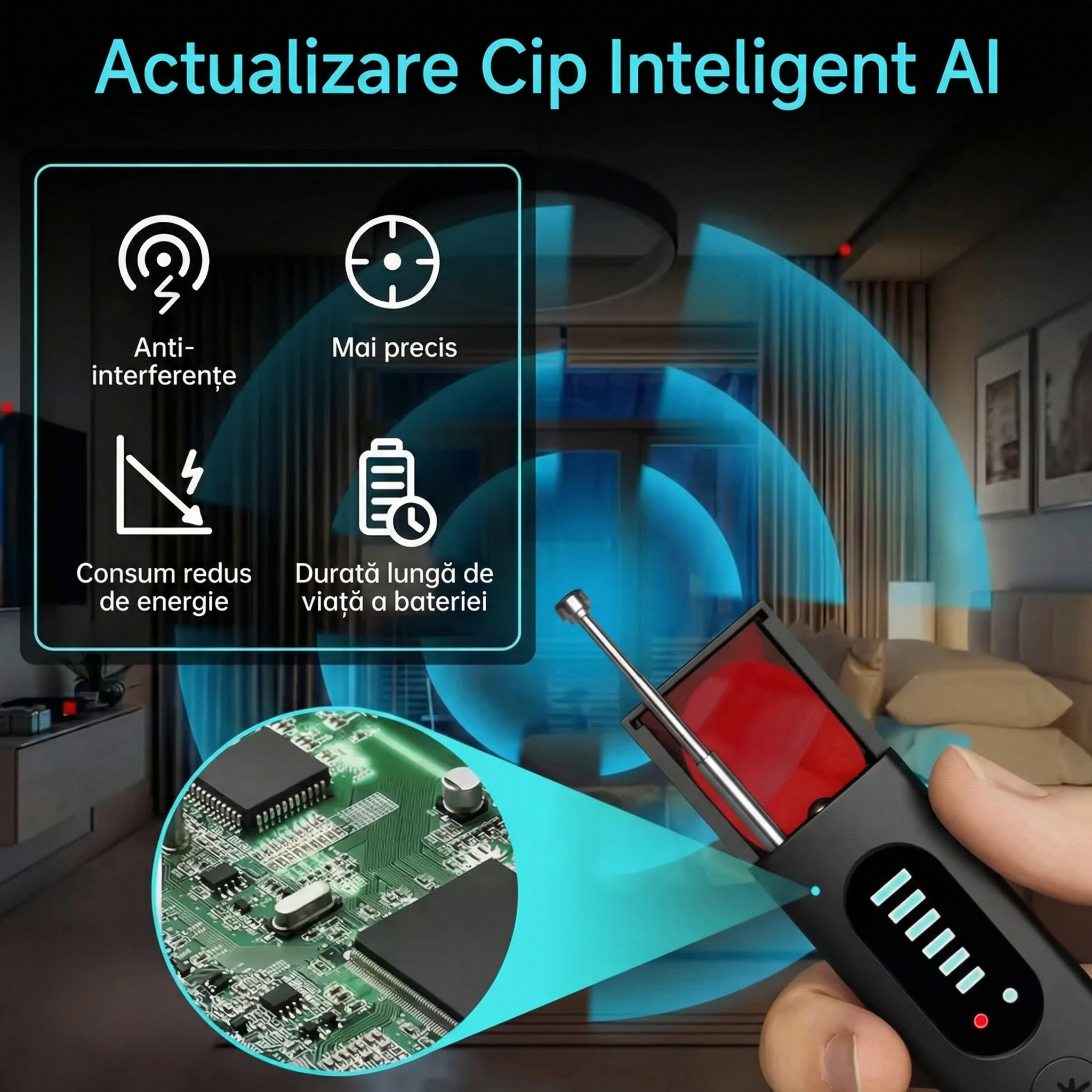Detector Portabil de Dispozitive, Trackere GPS și Dispozitive de Ascultare Wireless cu 25 de Niveluri