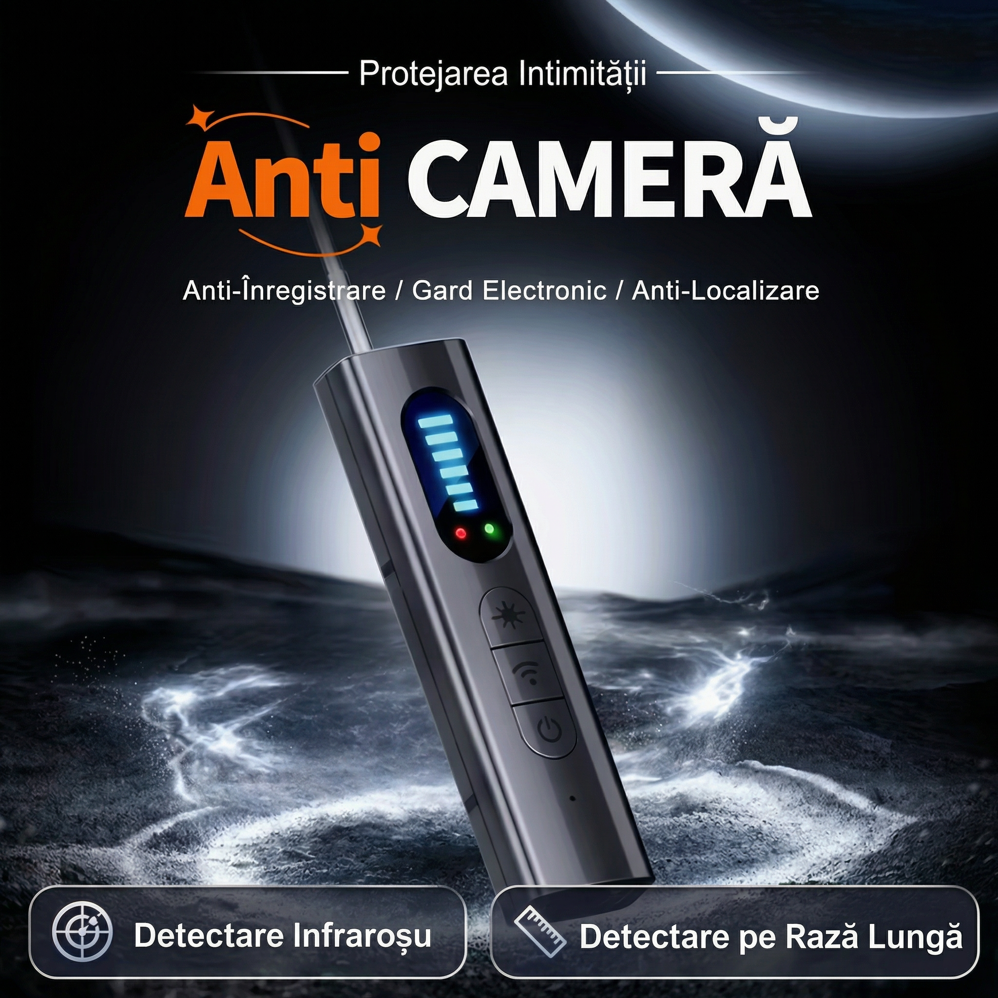 Detector Portabil de Dispozitive, Trackere GPS și Dispozitive de Ascultare Wireless cu 25 de Niveluri