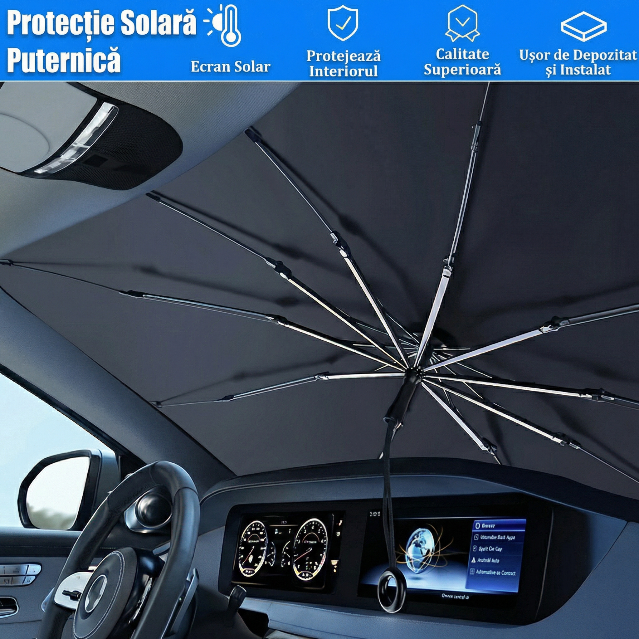 Parasolar Premium din Titan - Protecție Termică și Împotriva Razelor UV pentru Parbriz