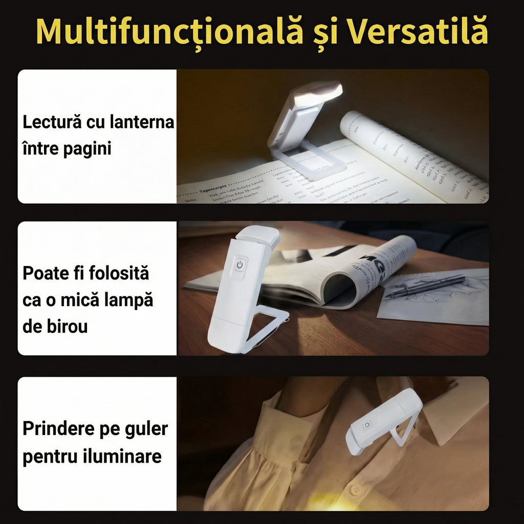 Lampă de Citit cu LED, Încărcabilă,  cu Luminozitate Reglabilă, Portabilă și Alimentată prin USB