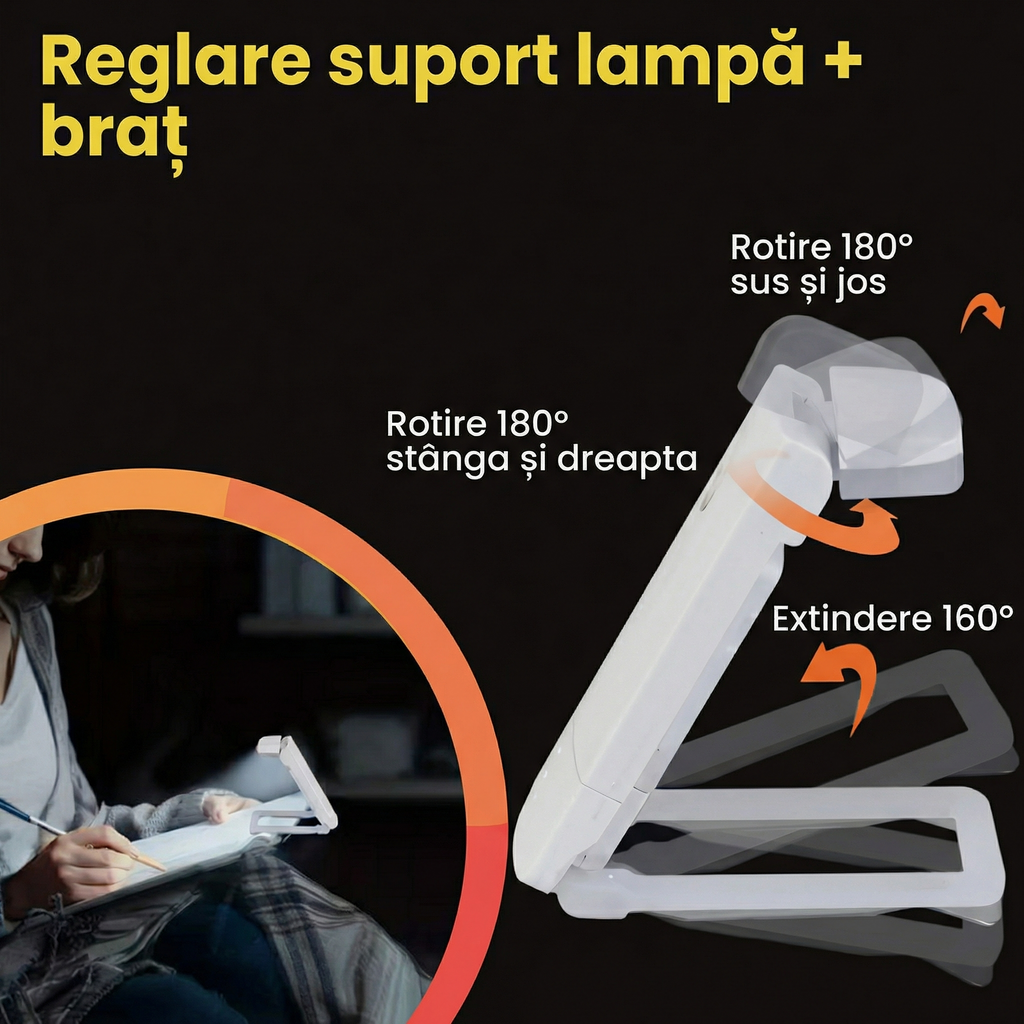 Lampă de Citit cu LED, Încărcabilă,  cu Luminozitate Reglabilă, Portabilă și Alimentată prin USB