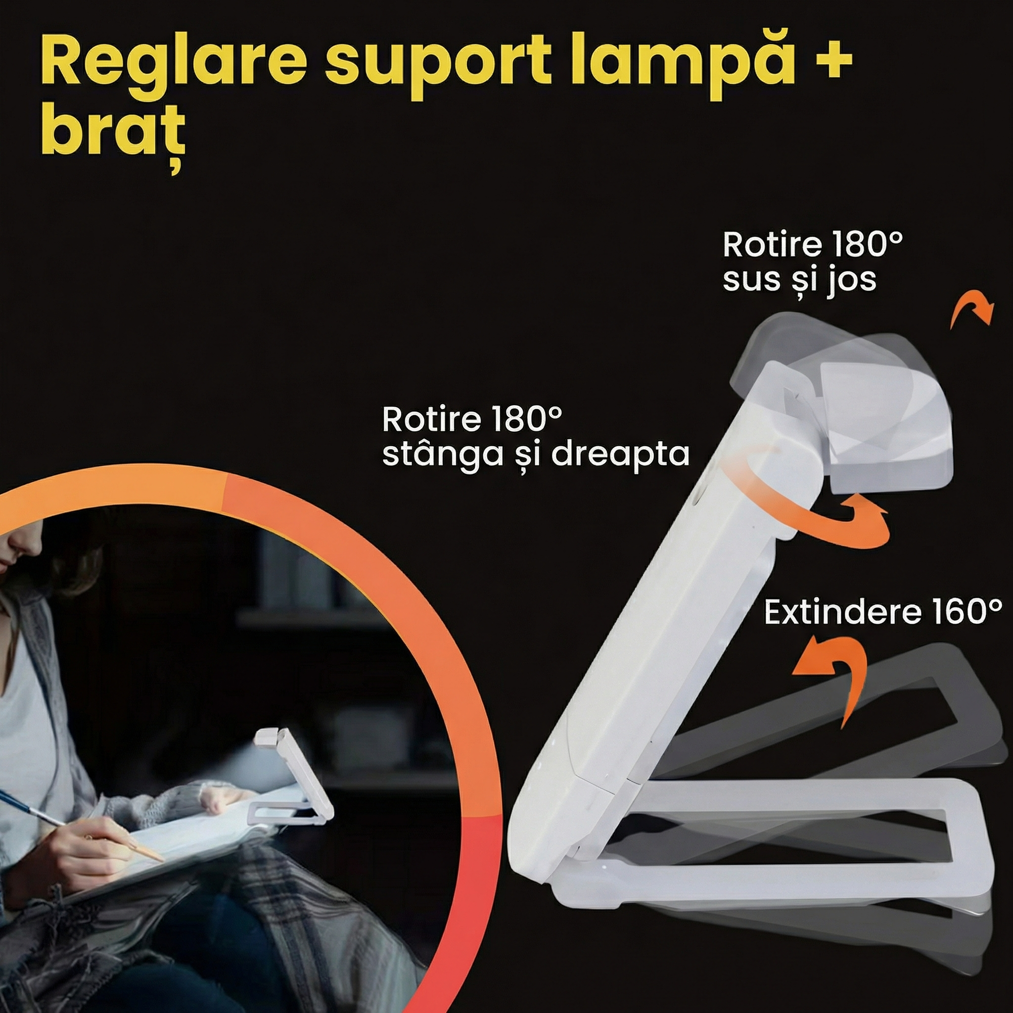 Lampă de Citit cu LED, Încărcabilă,  cu Luminozitate Reglabilă, Portabilă și Alimentată prin USB